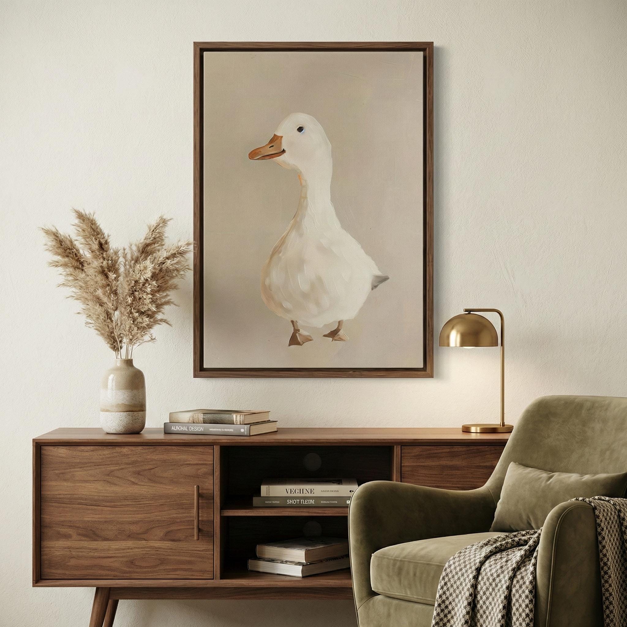 Whimsical Goose Wall Art: Beige Nursery Canvas Print
