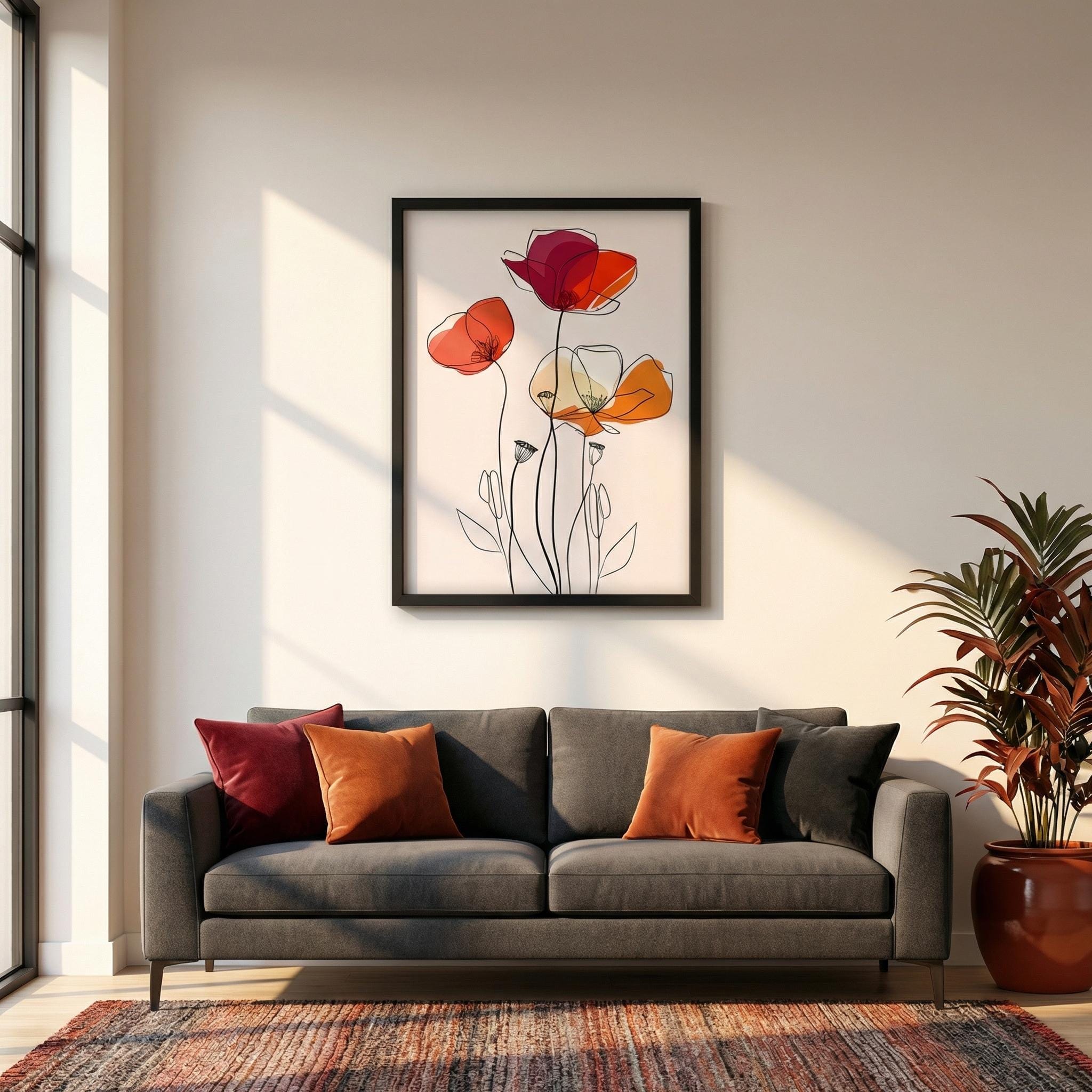 Minimalist Floral Wall Art - Simple Line Drawing on Canvas