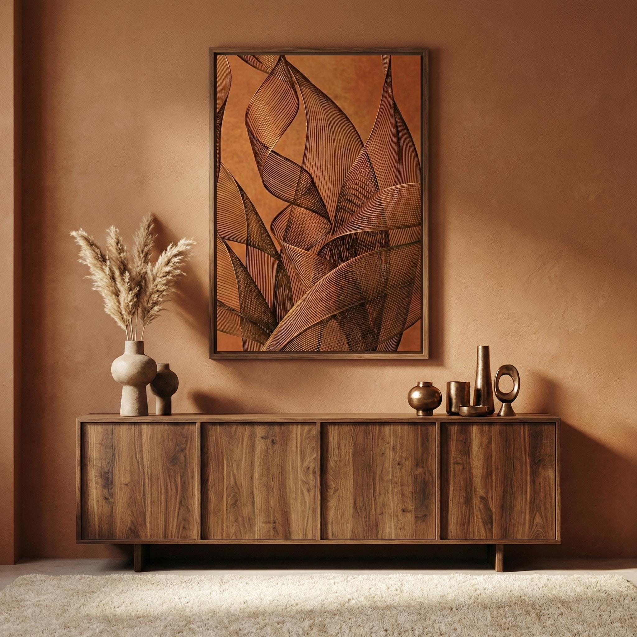 Copper Mesh Wall Art: Abstract Burnt Orange Design (Canvas or Print)