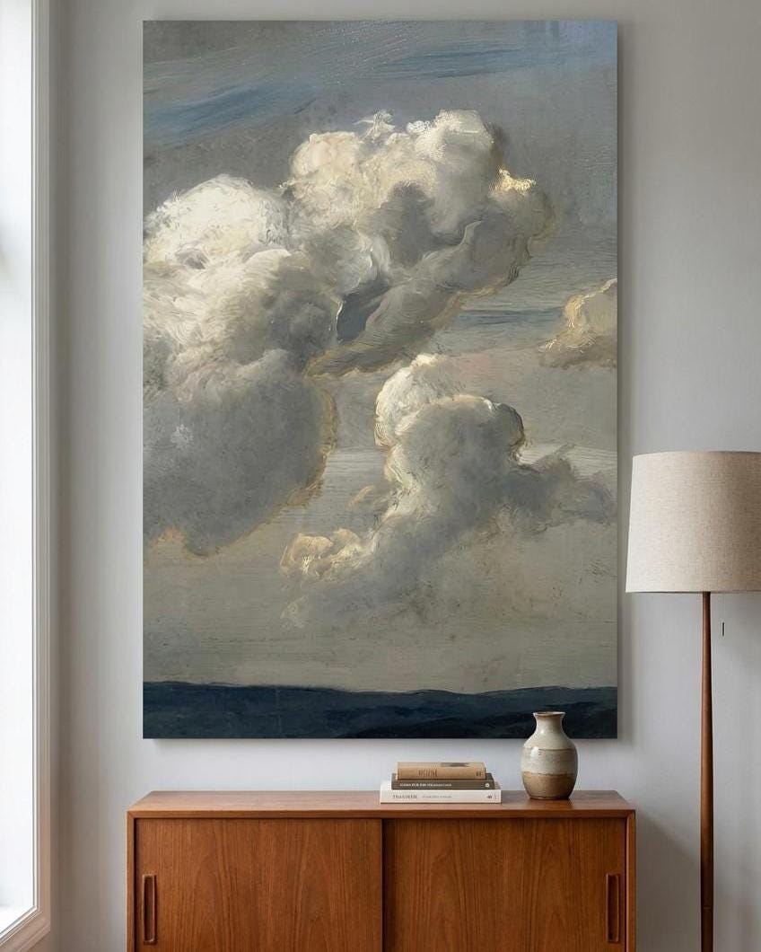 Vintage Cloud Wall Art Print: Moody Sky, Neutral Tones
