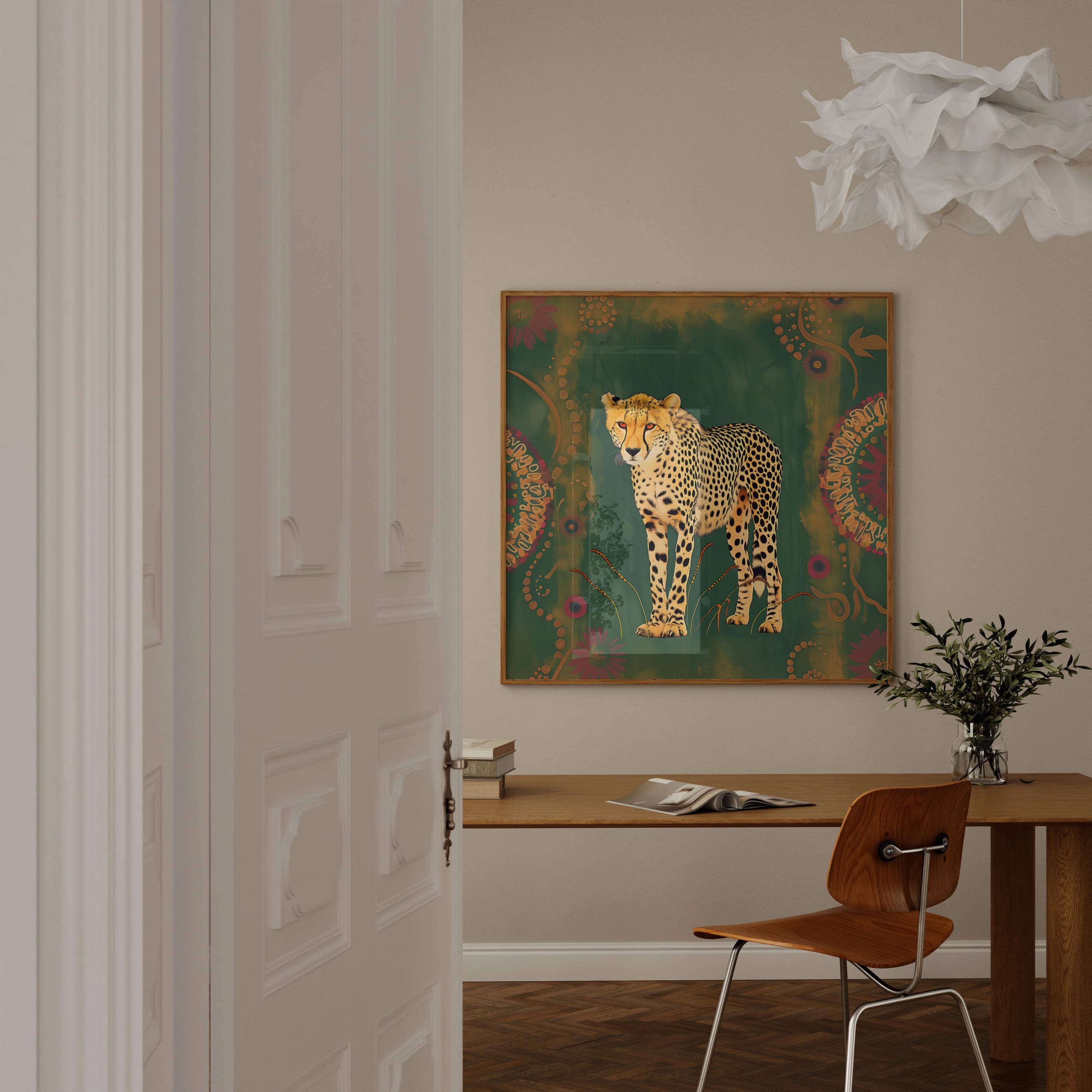 Bohemian Cheetah Canvas Art, Modern Wildlife Patterns (Ready to Hang)