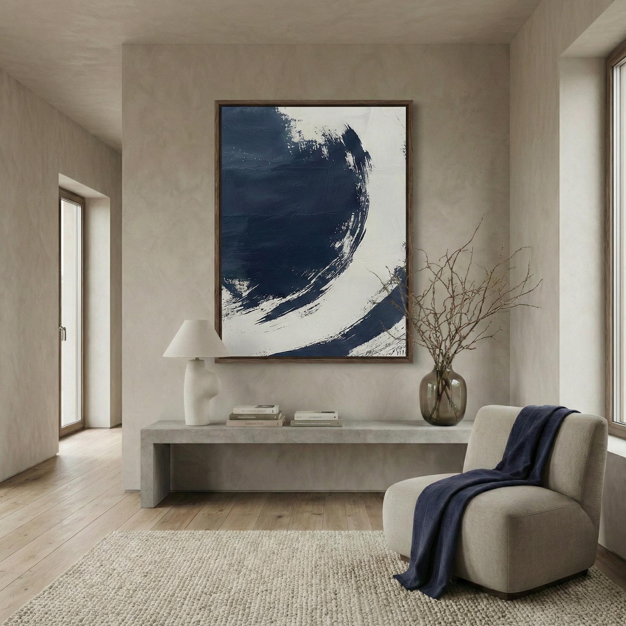 Minimalist Abstract Canvas, Dark Blue Gray Pastel (Ready to Hang)