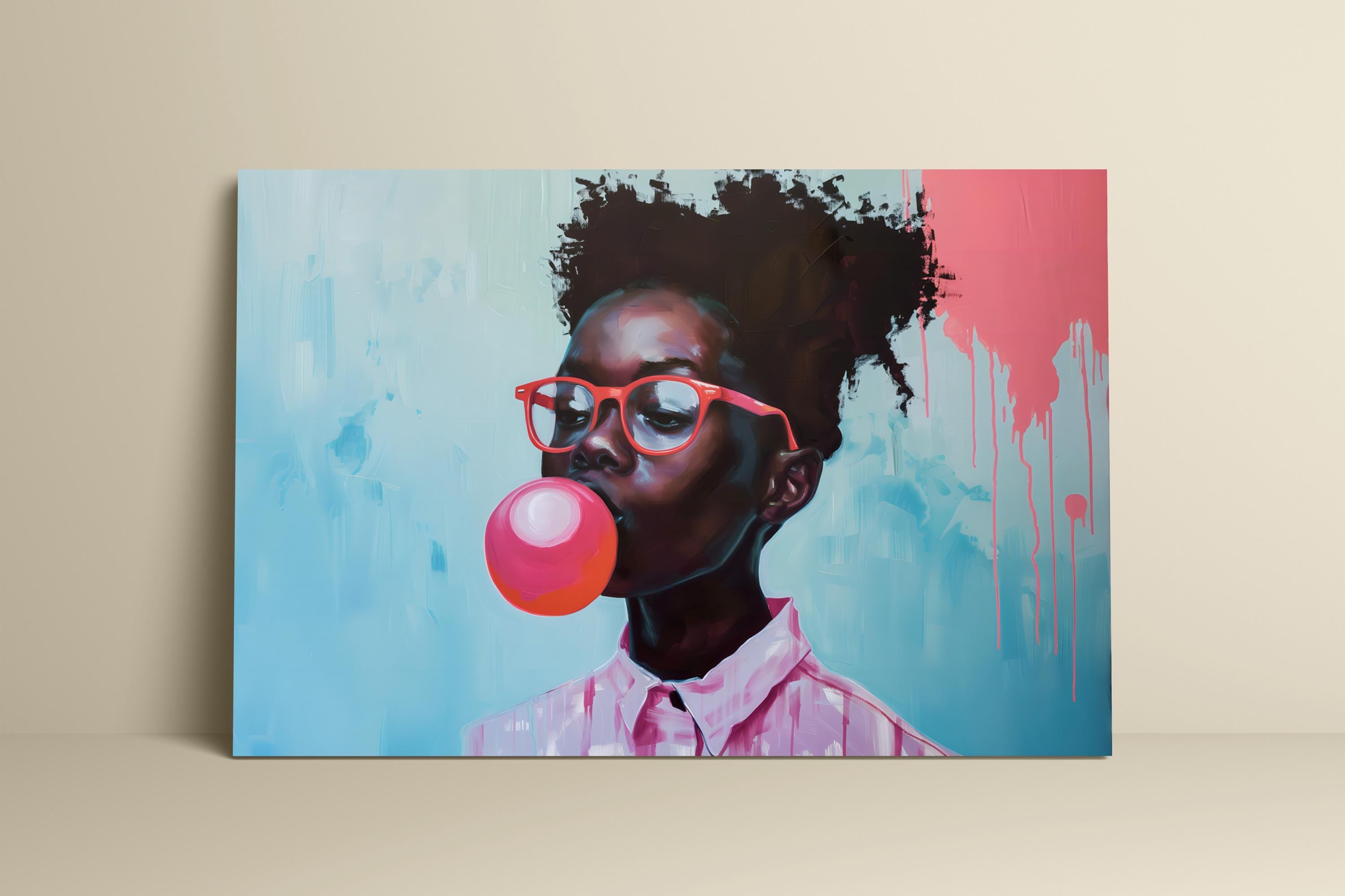 Bold Identity Wall Art: Girl with Glasses Blowing Bubble Gum