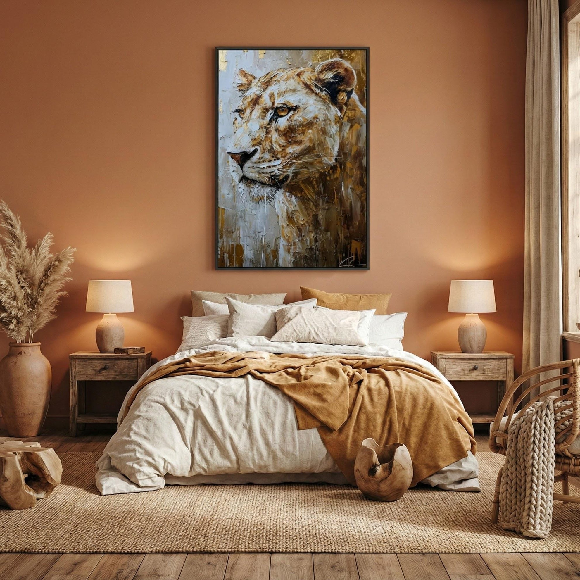 Lioness Wall Art: Graceful Wild Spirit in Gold (Canvas or Print)