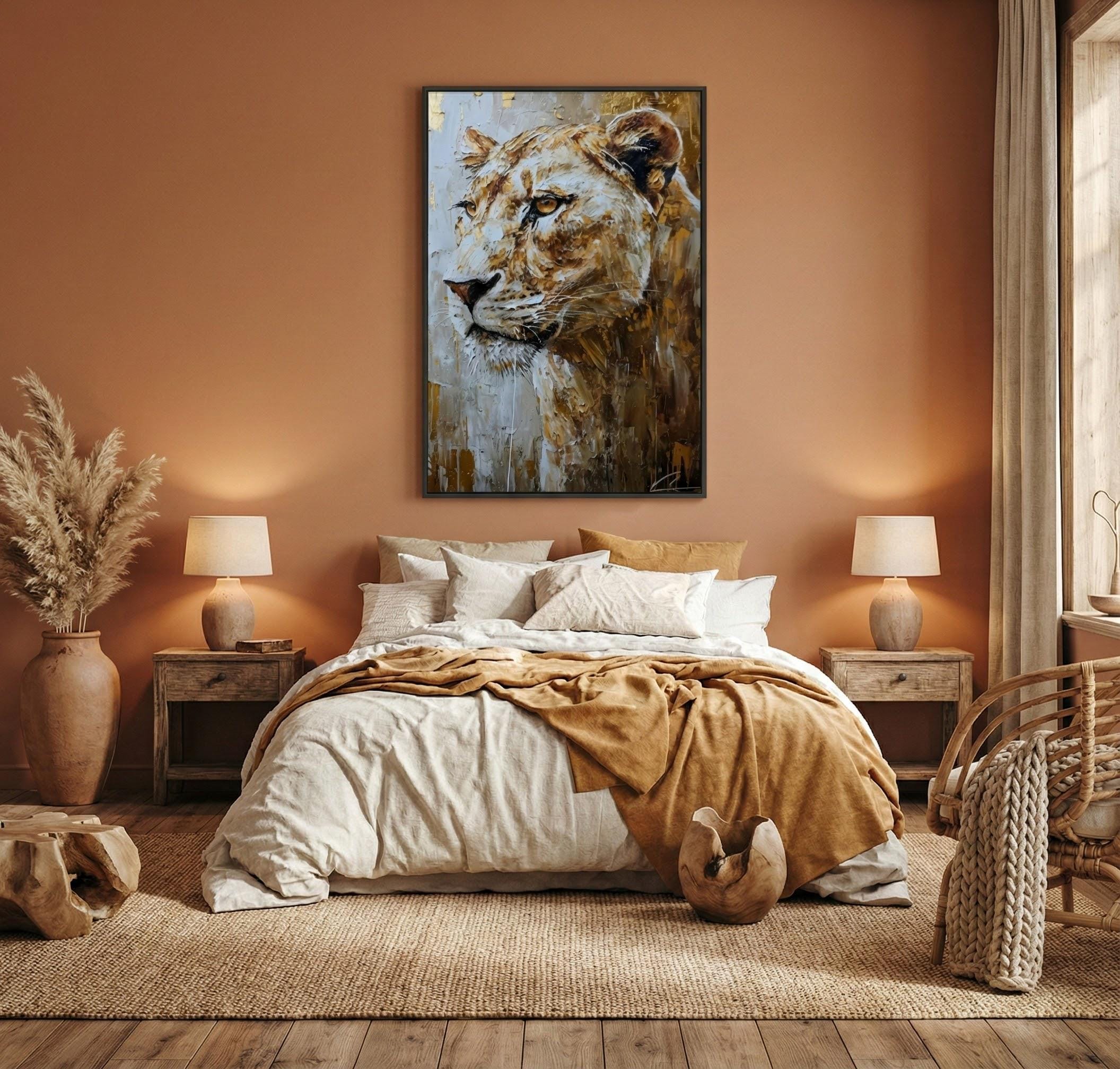 Lioness Wall Art: Graceful Wild Spirit in Gold (Canvas or Print)