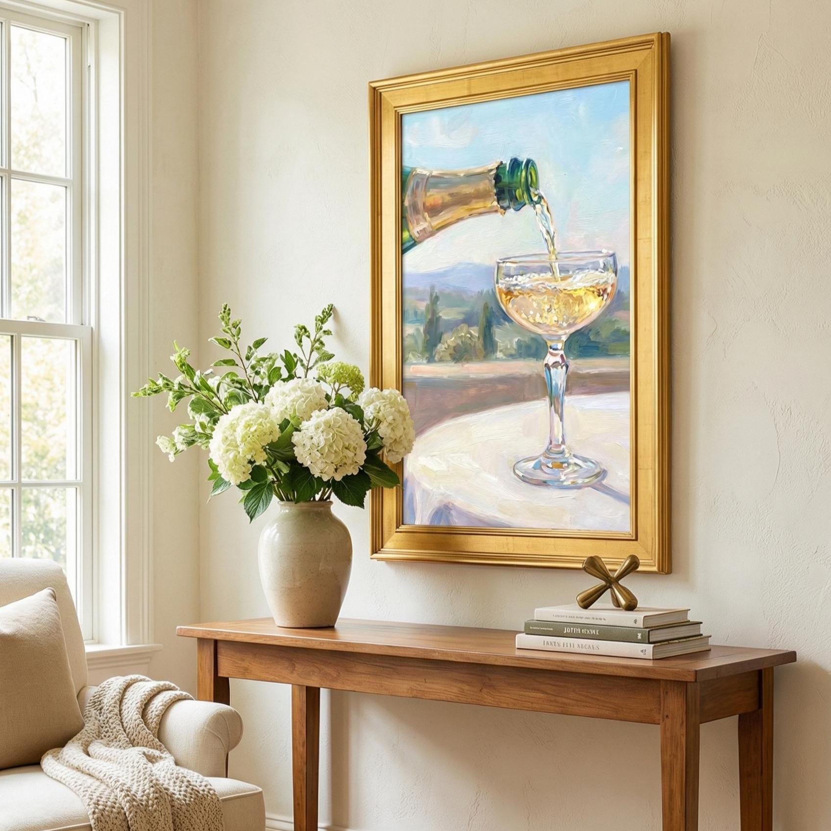 Champagne Pouring Wall Art: Elegant Home Decor Print