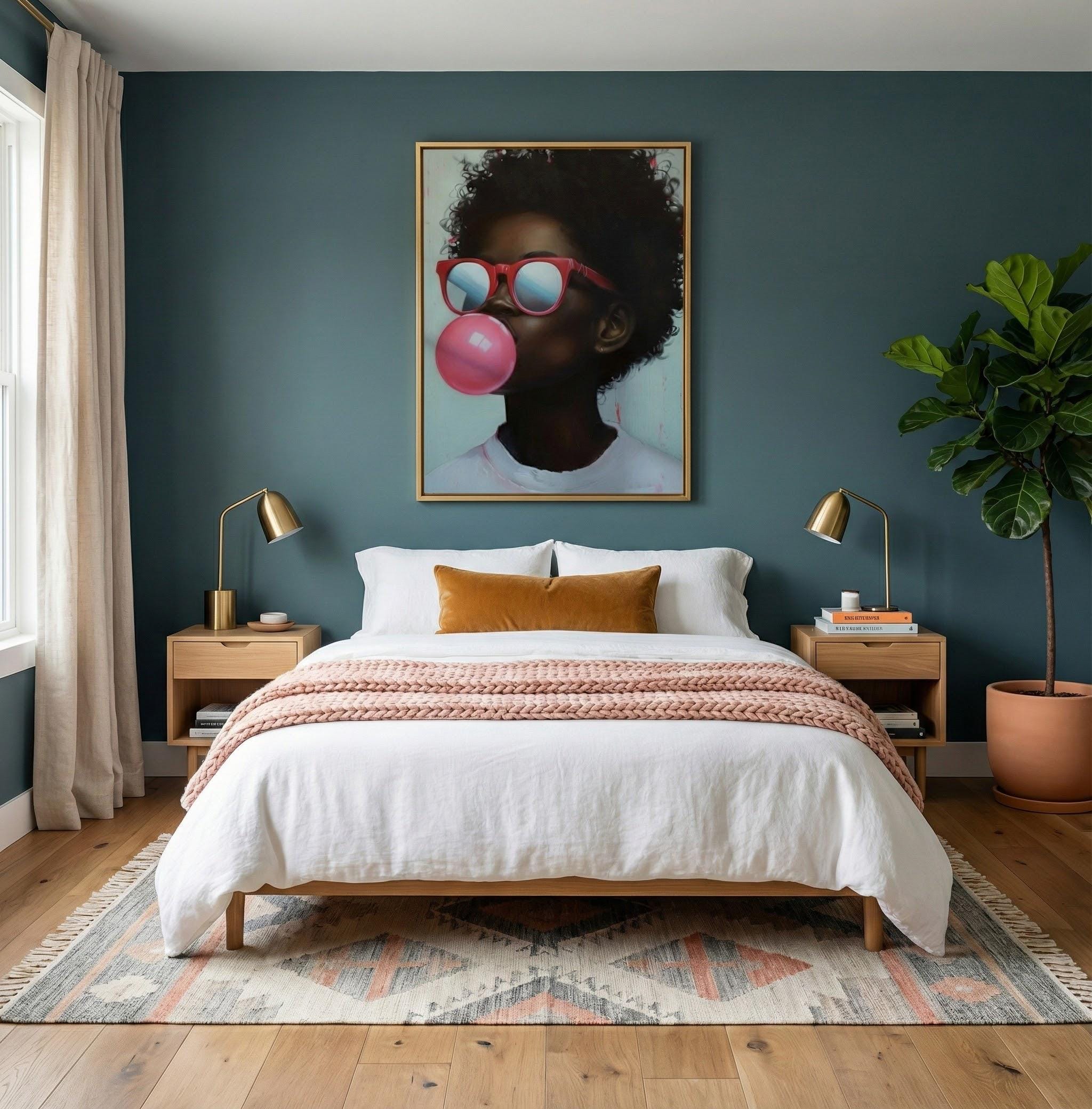 Vibrant African American Portrait Canvas: Bold Colors, Bubble Gum Pop