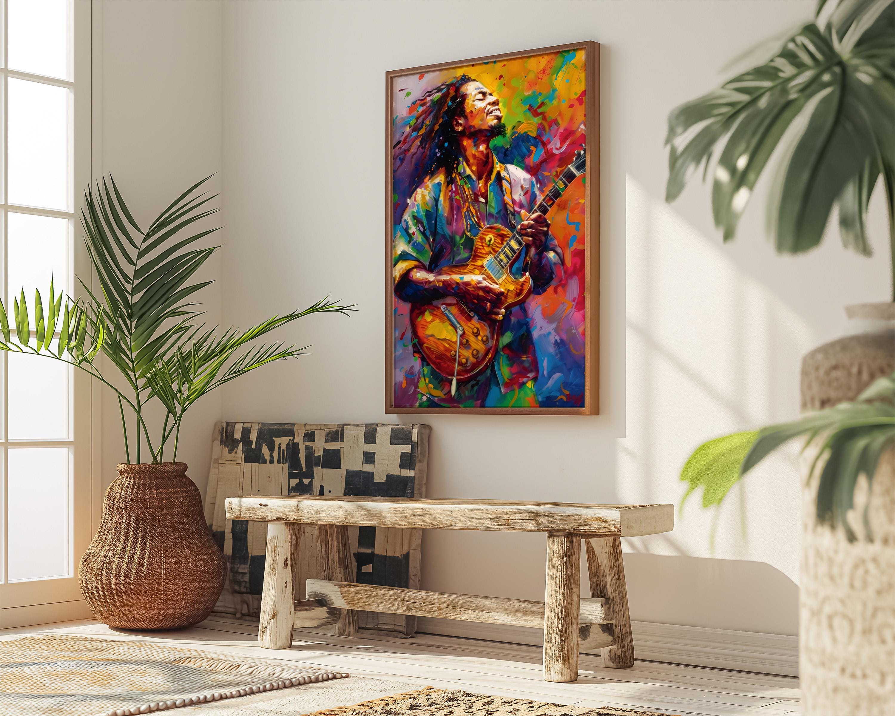 Electric Soul: Vibrant Guitarist Abstract Art | Colorful & Expressive Music Wall Decor