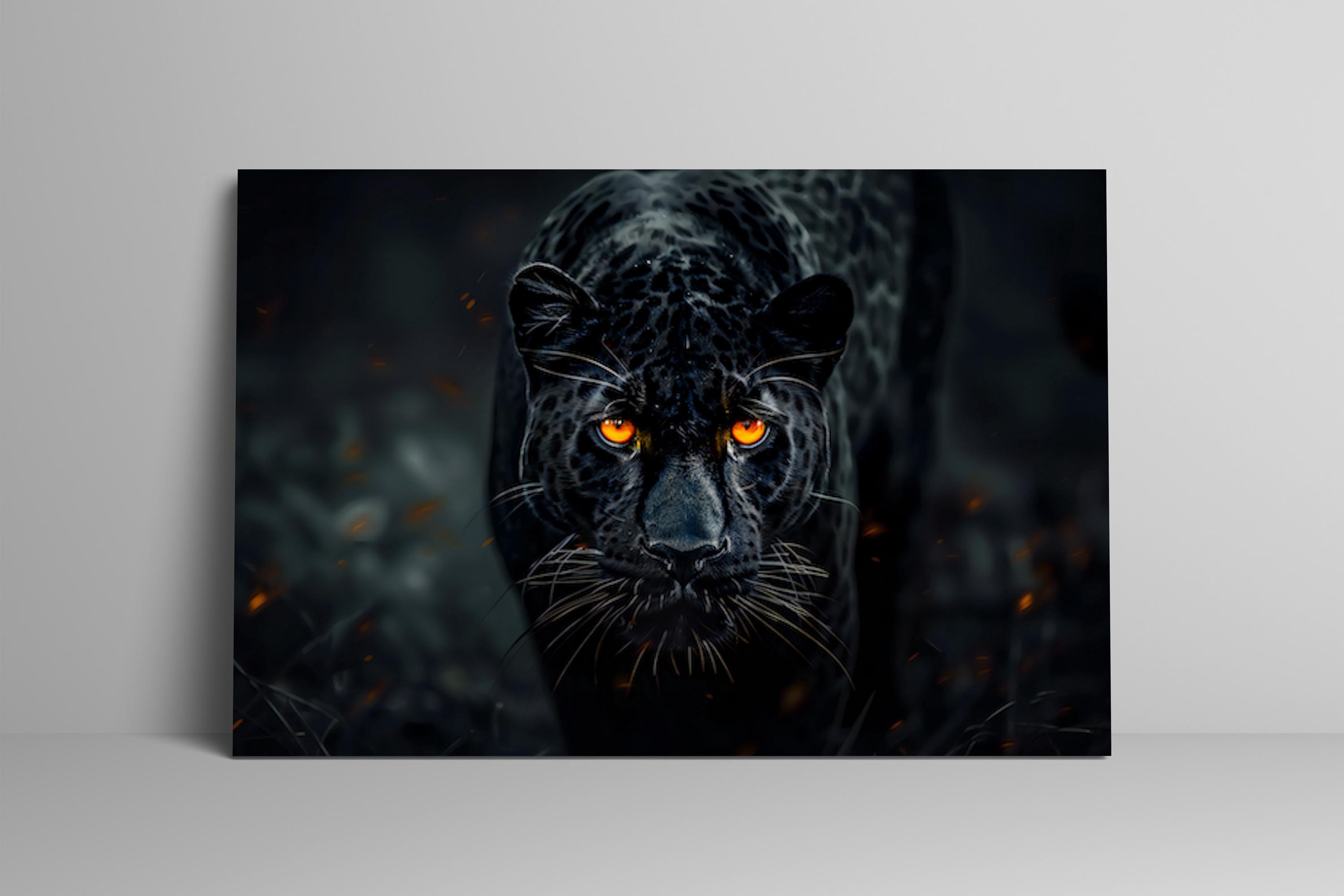 The Midnight Hunter: Black Panther with Orange Eyes Art | Moody & Powerful Wildlife Decor