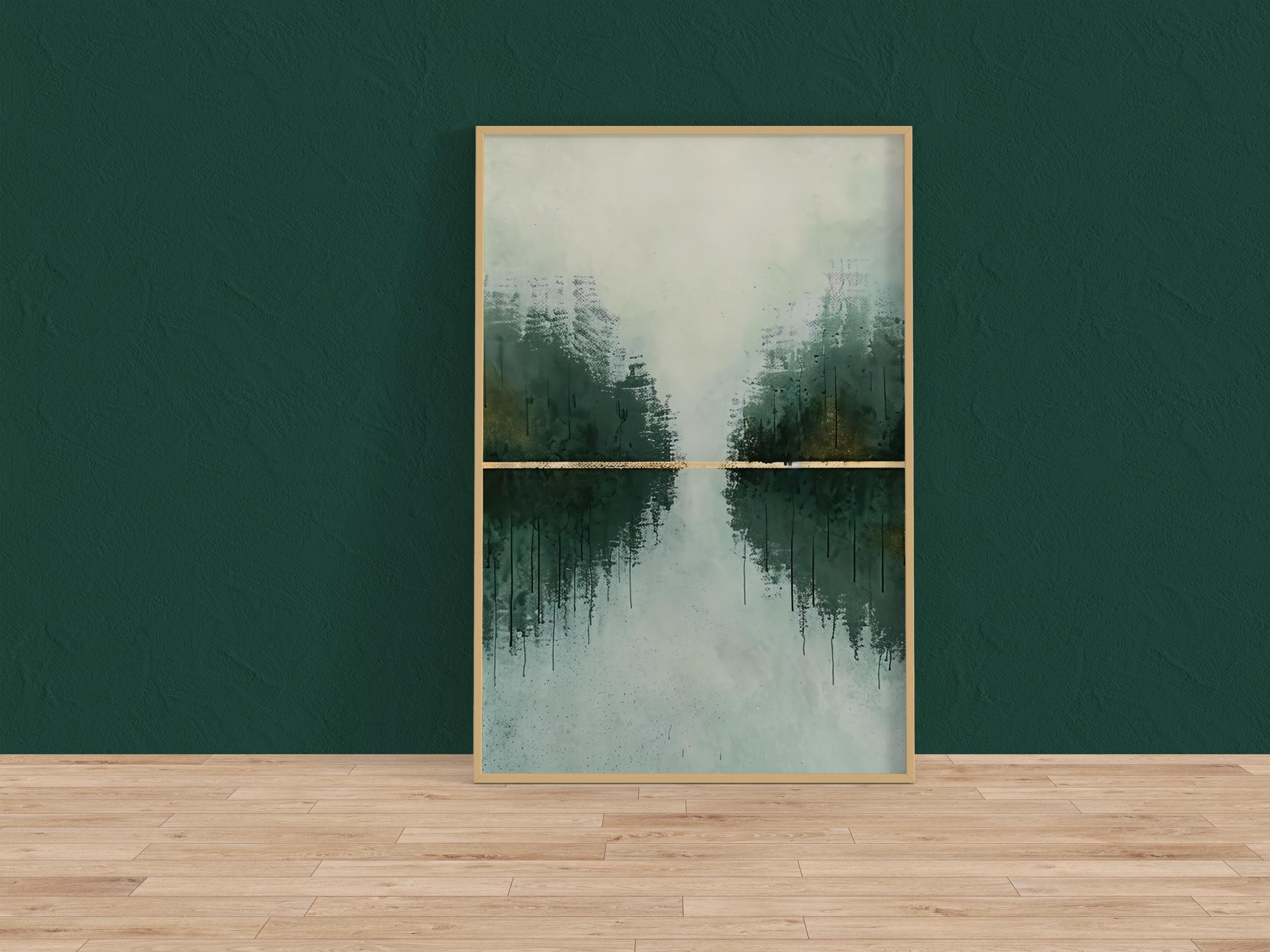 Green and Gold Horizon Wall Art - Abstract Landscape Canvas