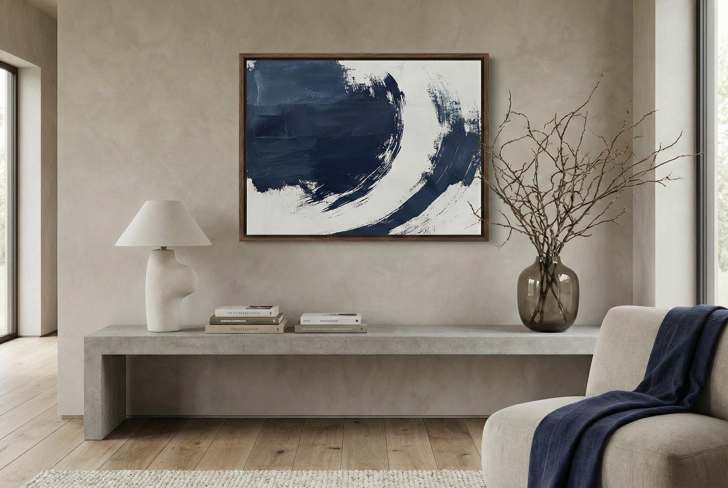 Minimalist Abstract Canvas, Dark Blue Gray Pastel (Ready to Hang)