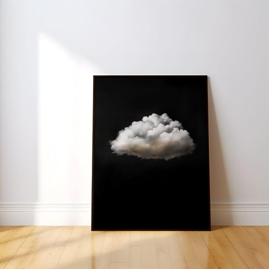 Moody Twilight Wall Art - Vintage Clouds with Retro Green Hues