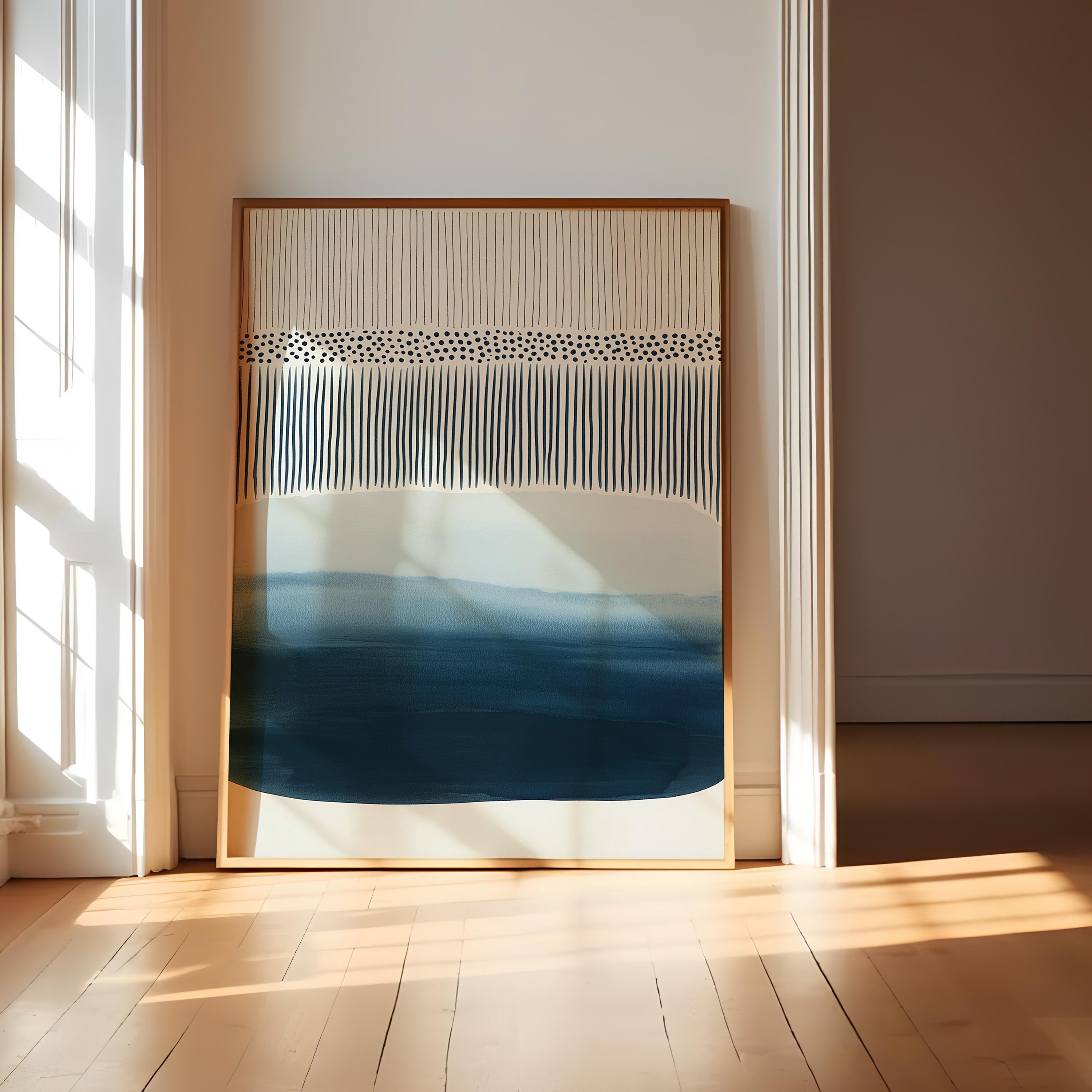 Abstract Wall Art Set: Navy Blue Indigo Watercolor - Japandi Style