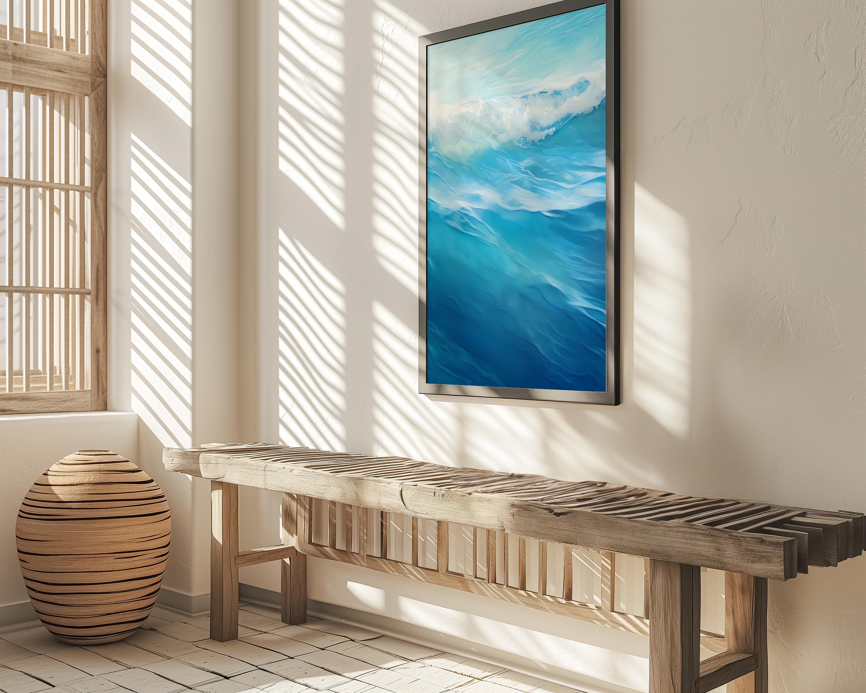 Oceanic Dreamscape: Abstract Blue Wave Art Print | Serene & Modern Framed Wall Decor