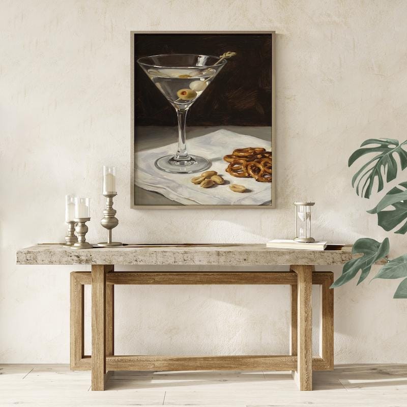 Dirty Martini Wall Decor: Moody Bar Cart Scene (Print or Canvas)