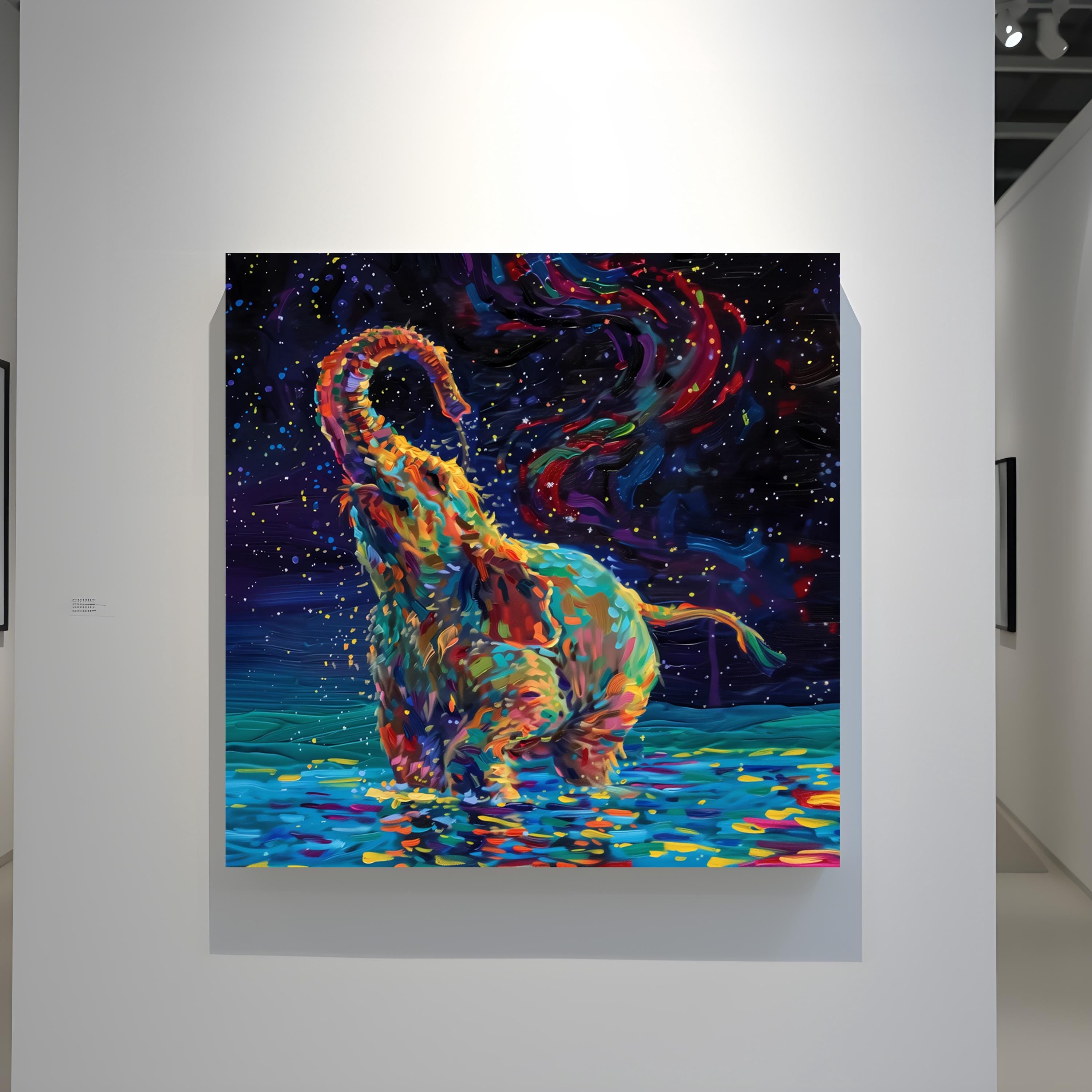 Cosmic Elephant: Fantastical Blue & Colorful Animal Art | Surreal Space Wall Decor