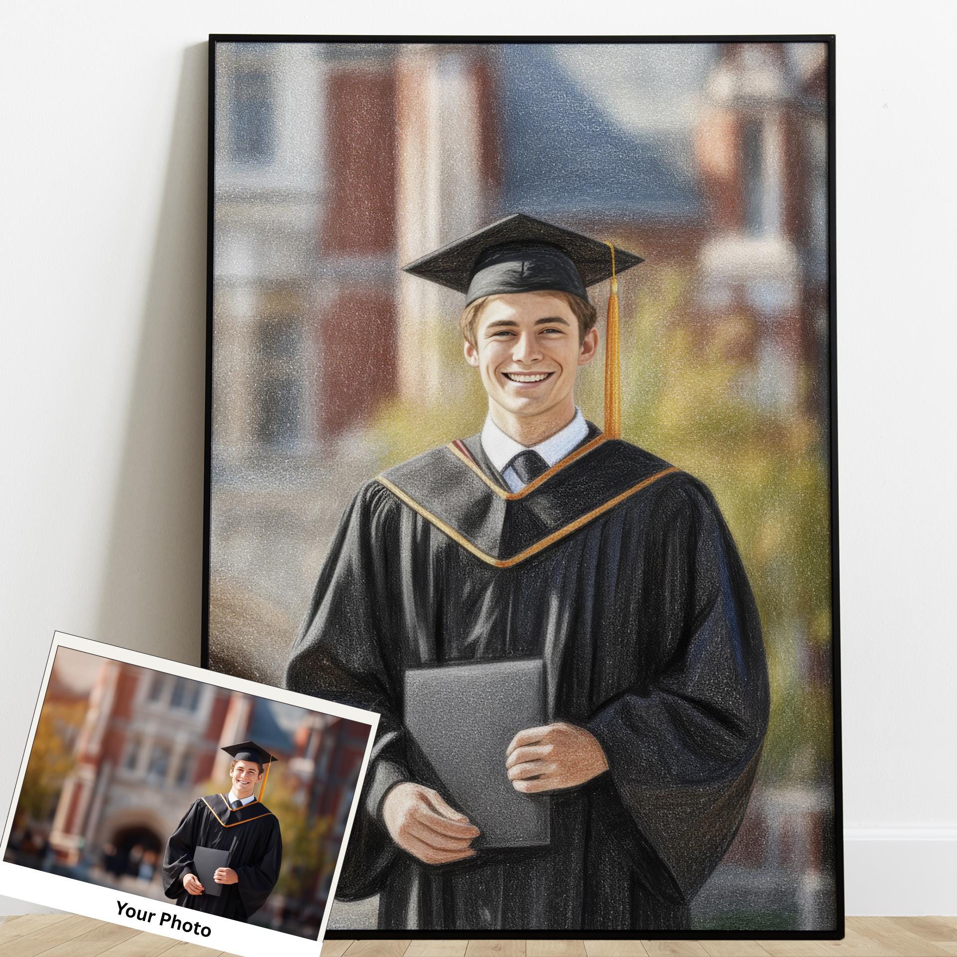 Graduation Portrait Art: Custom Watercolor or Sketch (Canvas, Matte Print)