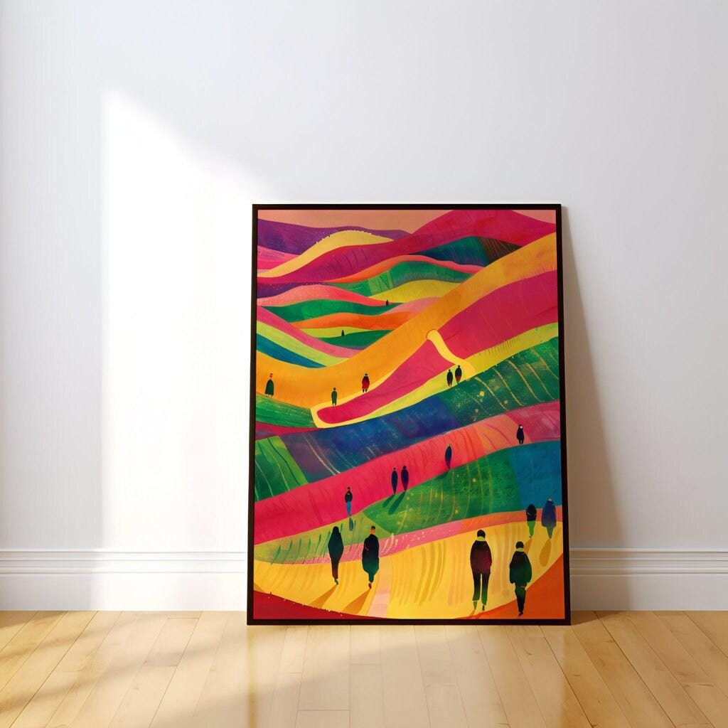 Dreamscape Journey: Surreal & Vibrant Abstract Landscape | Whimsical & Colorful Wall Art