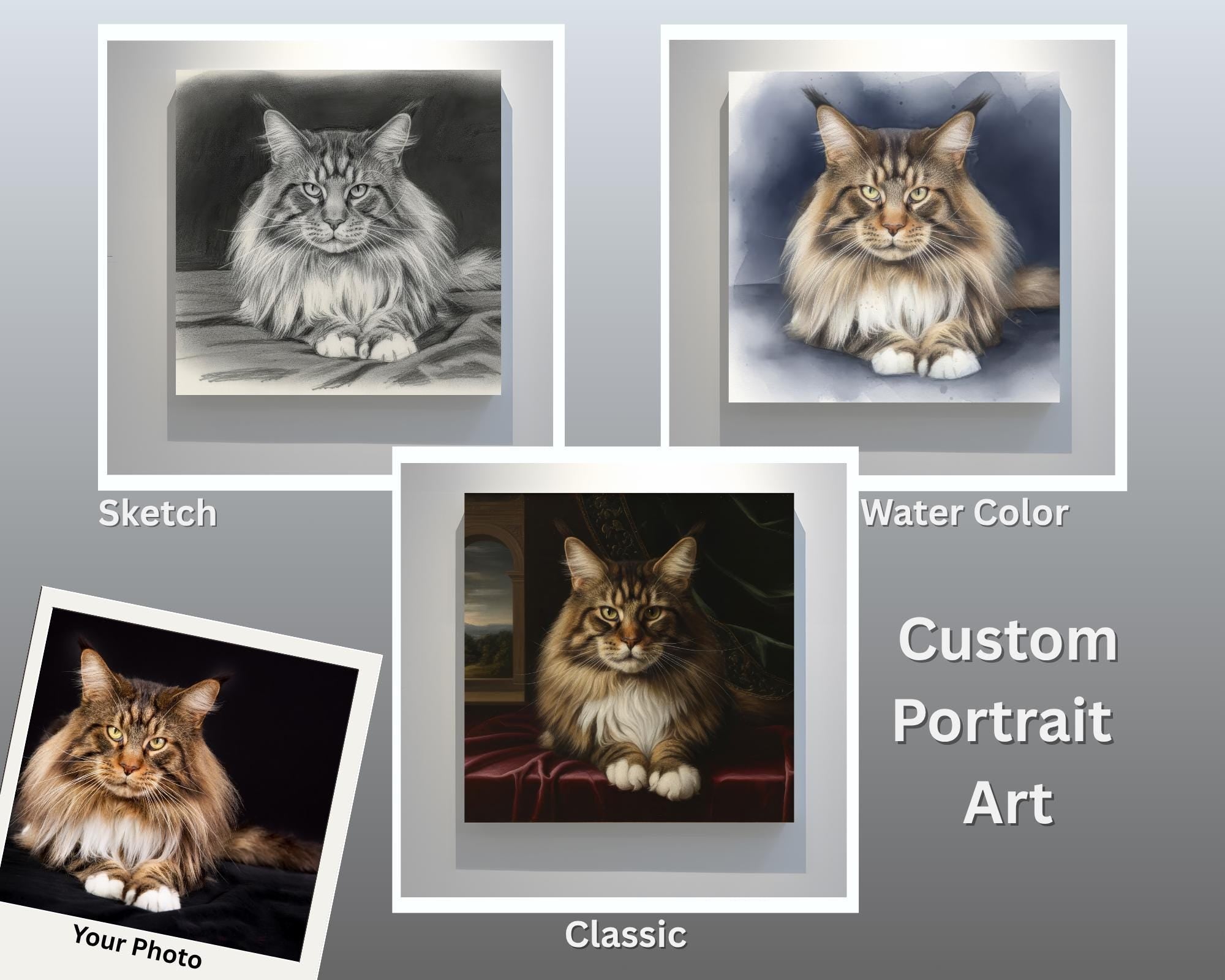 Cat Portrait Artwork: Personalized Watercolor or Matte Print - From Your Photo