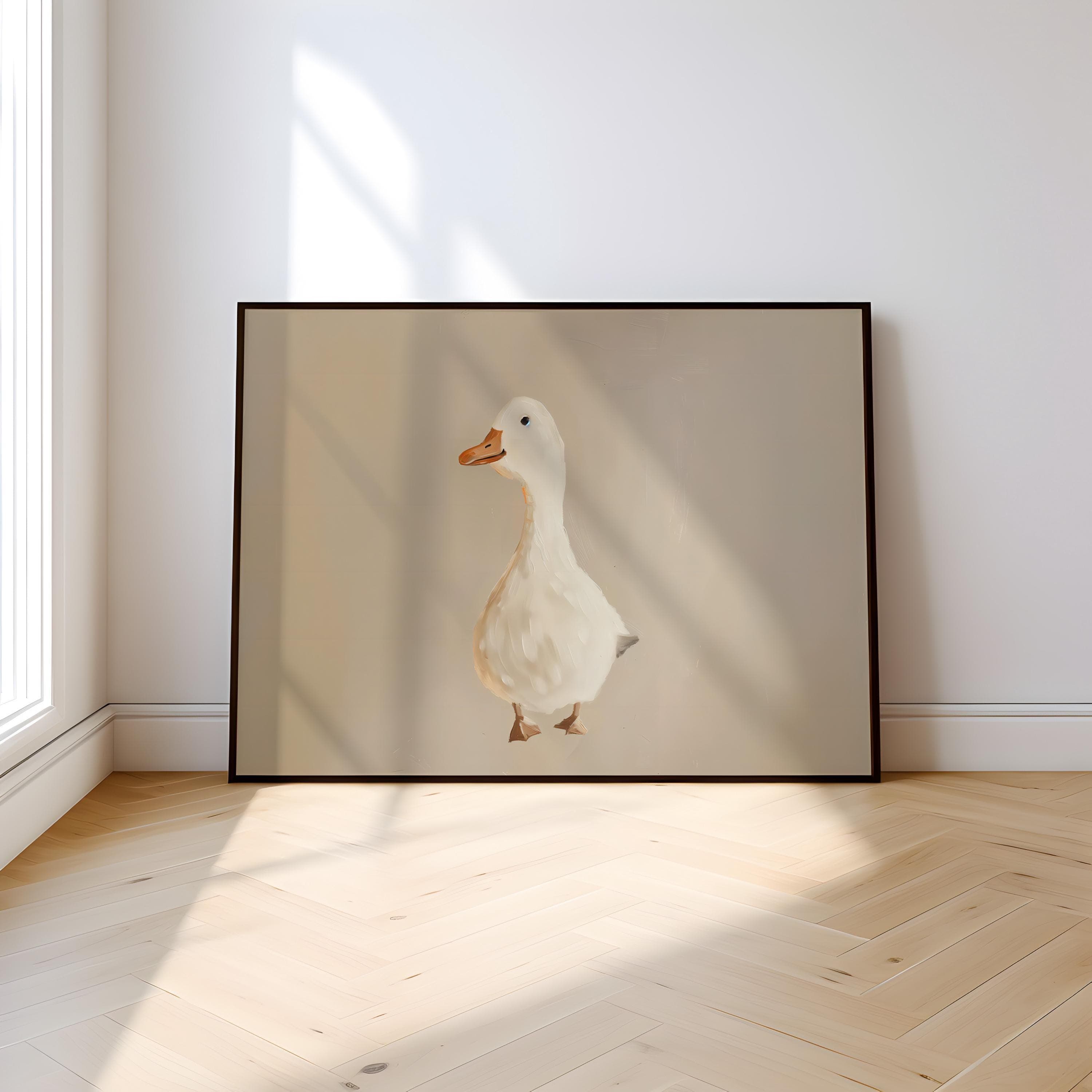 Whimsical Goose Wall Art: Beige Nursery Canvas Print