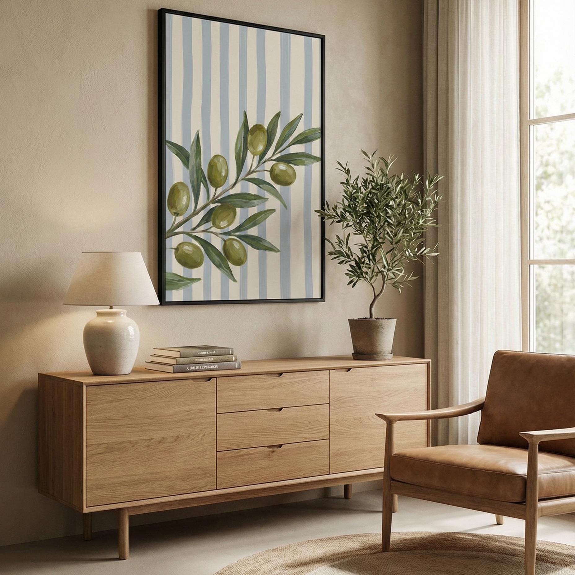 Olives Wall Art Print, Blue Lines Greece (Matte or Canvas Options)