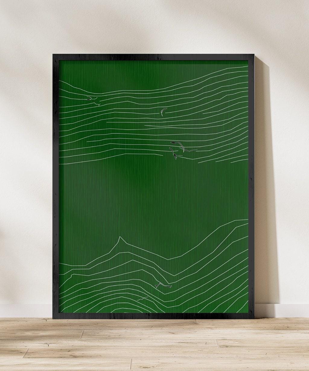 Zen Inspired Canvas Art, Minimalist Green Line Drawing (Ready to Hang)