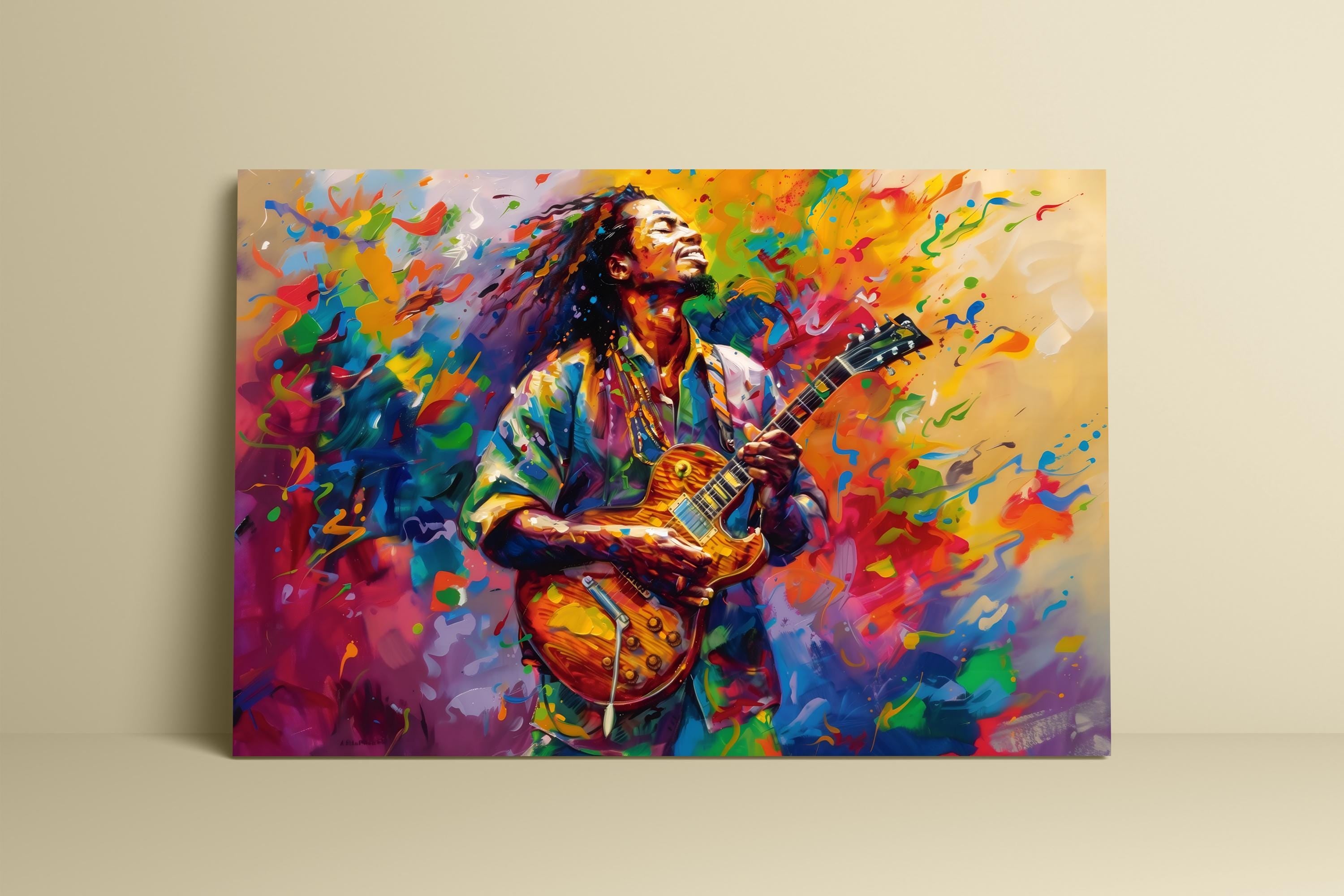 Electric Soul: Vibrant Guitarist Abstract Art | Colorful & Expressive Music Wall Decor