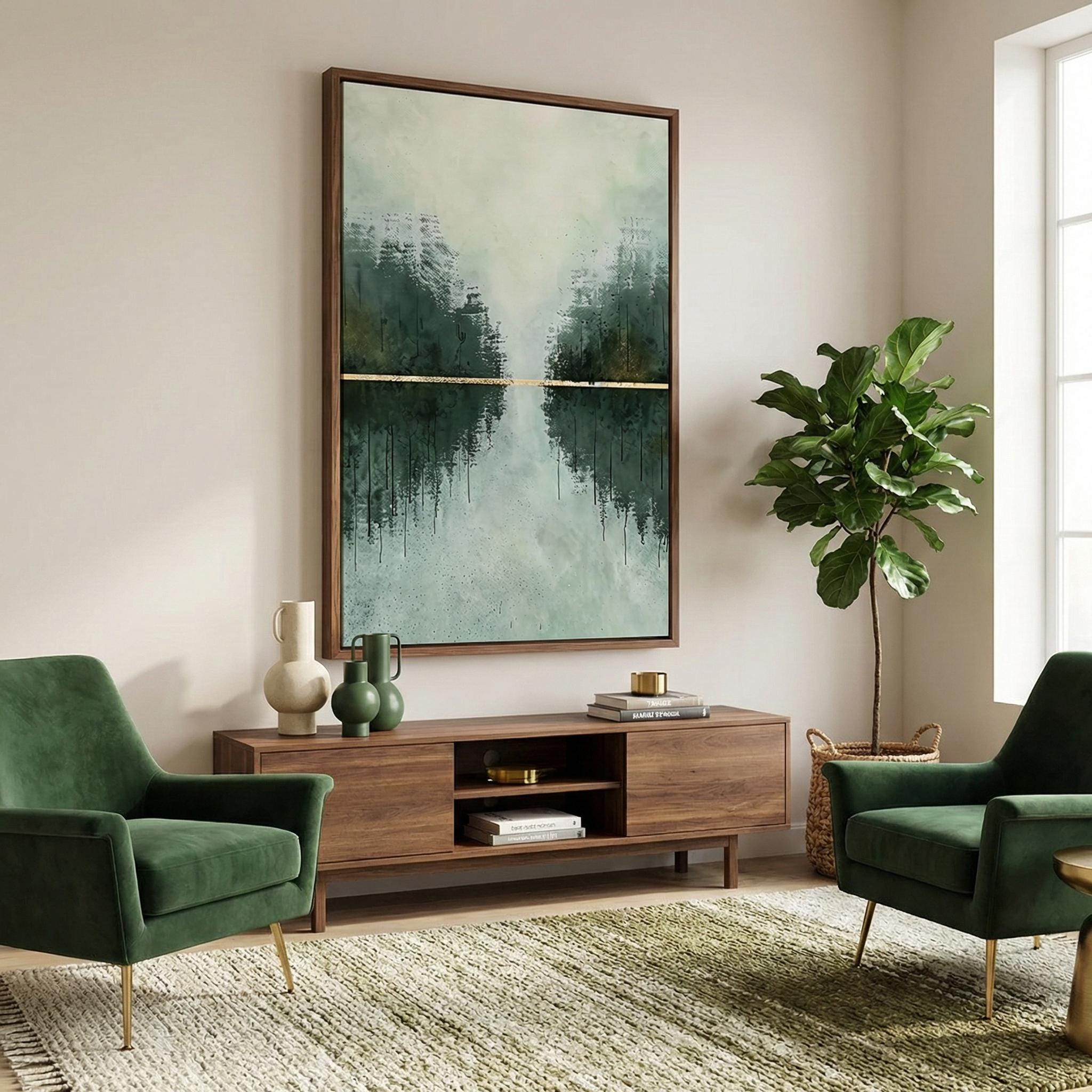 Green and Gold Horizon Wall Art - Abstract Landscape Canvas