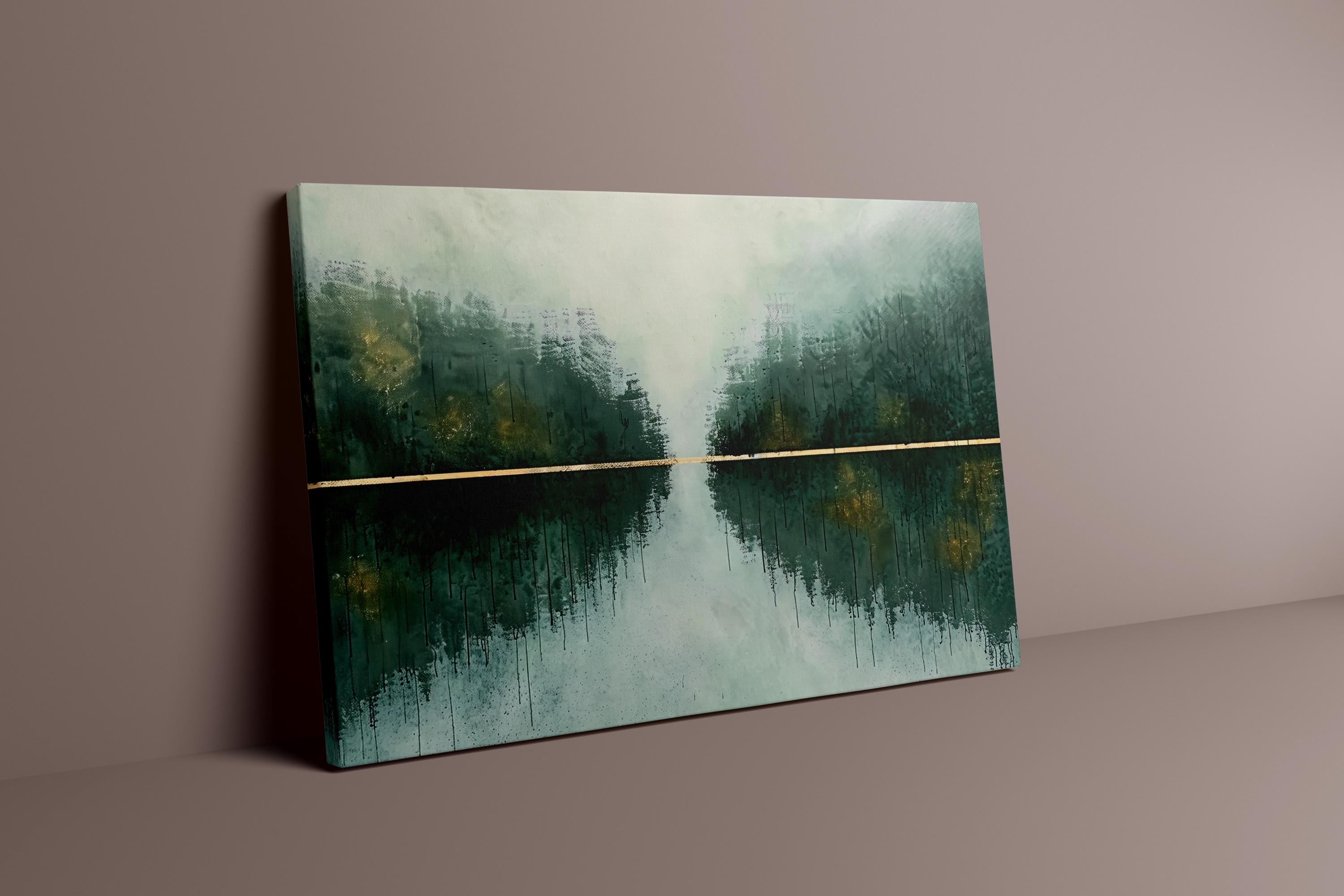 Green and Gold Horizon Wall Art - Abstract Landscape Canvas