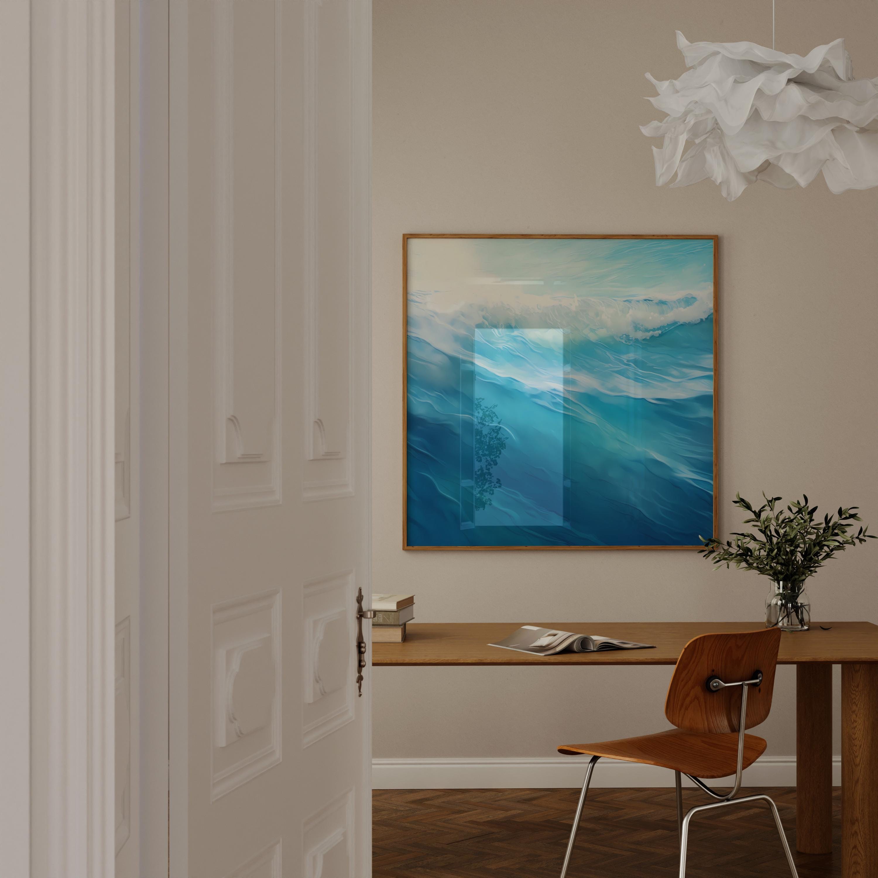 Oceanic Dreamscape: Abstract Blue Wave Art Print | Serene & Modern Framed Wall Decor