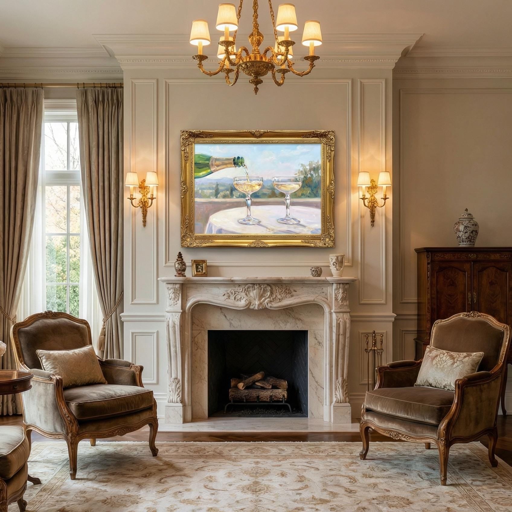 Champagne Pouring Wall Art: Elegant Home Decor Print