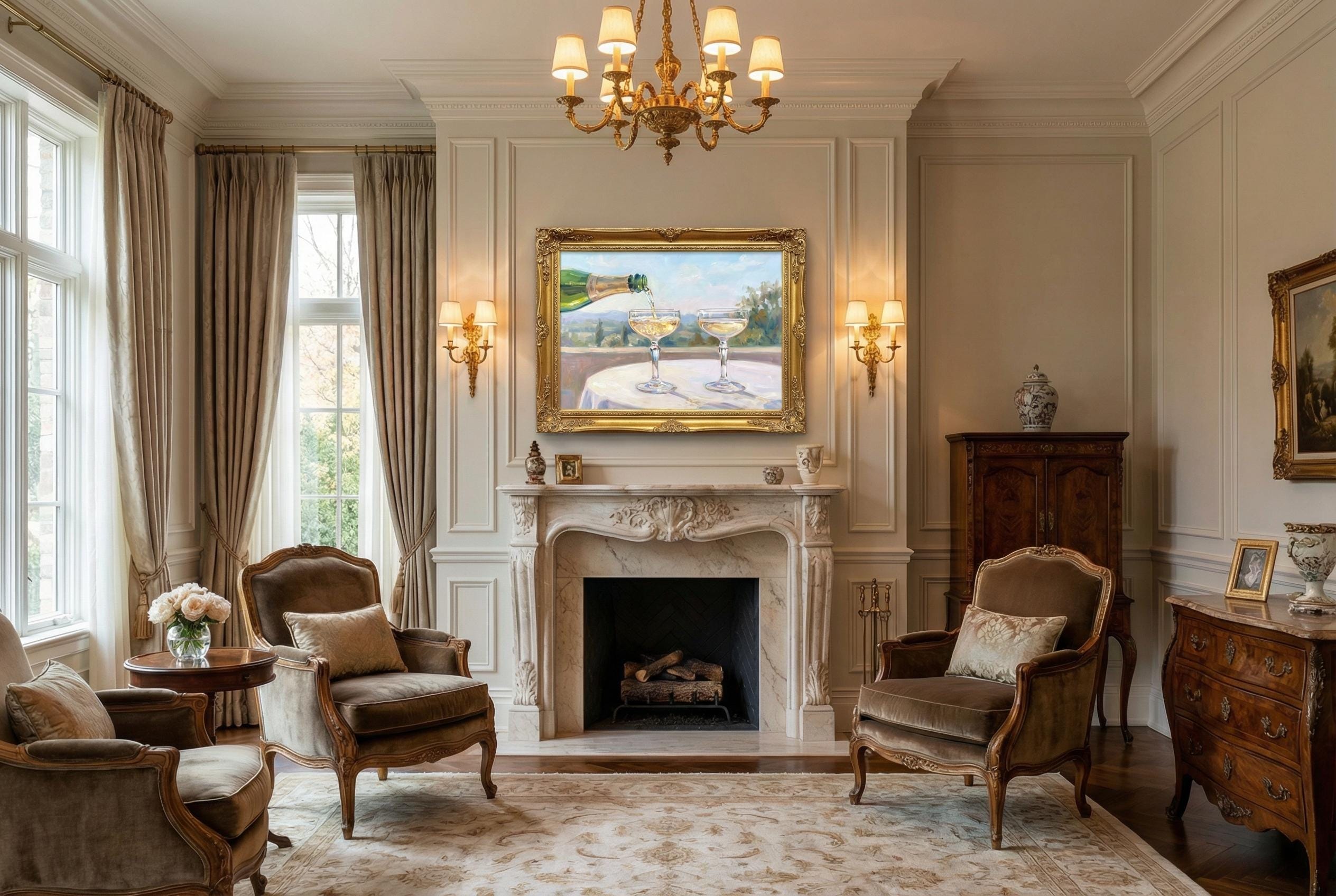 Champagne Pouring Wall Art: Elegant Home Decor Print