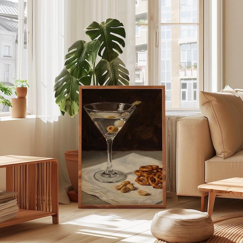 Dirty Martini Wall Decor: Moody Bar Cart Scene (Print or Canvas)