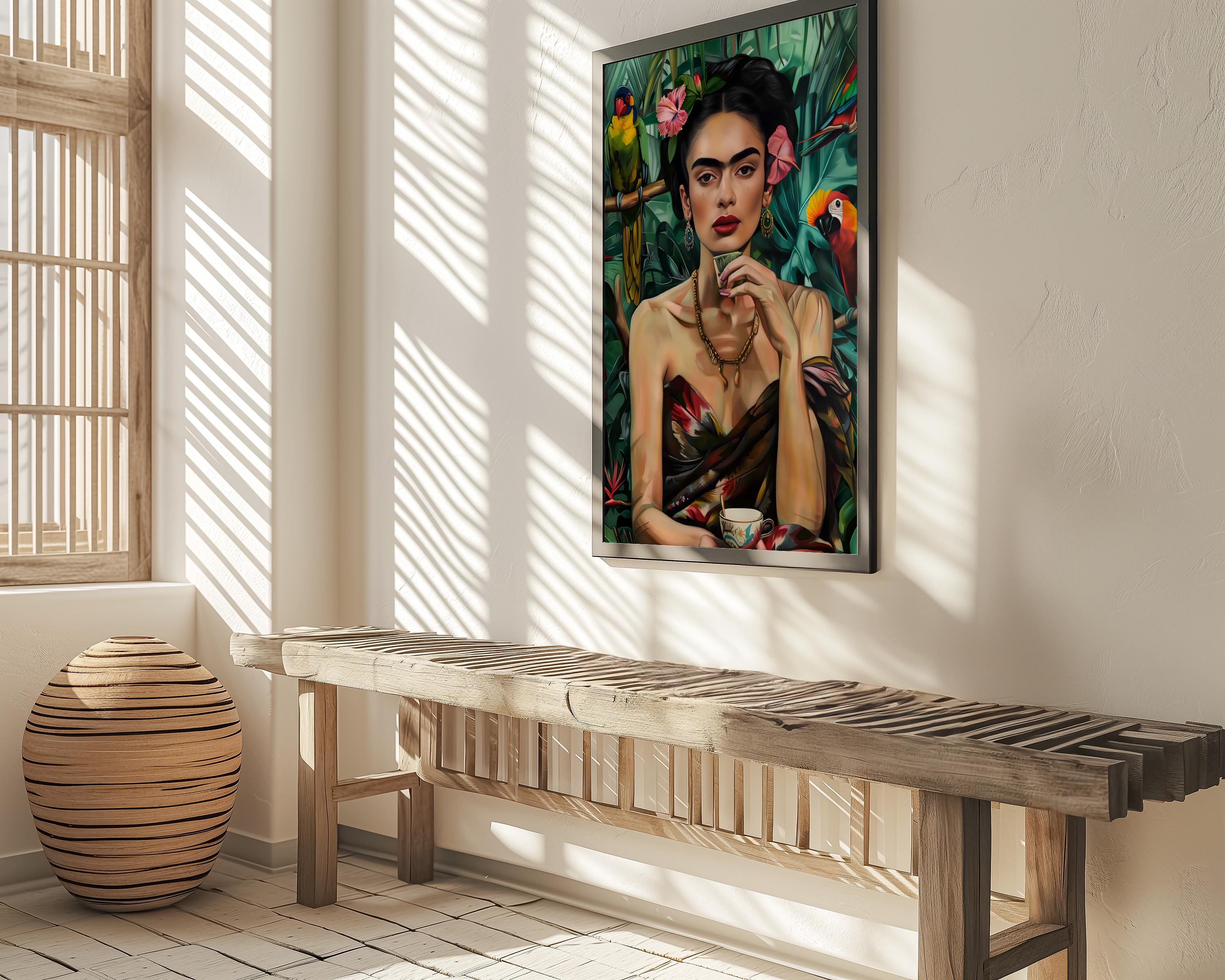 Tropical Goddess: Vibrant Jungle Portrait with Parrots | Exotic Floral Wall Art Decor