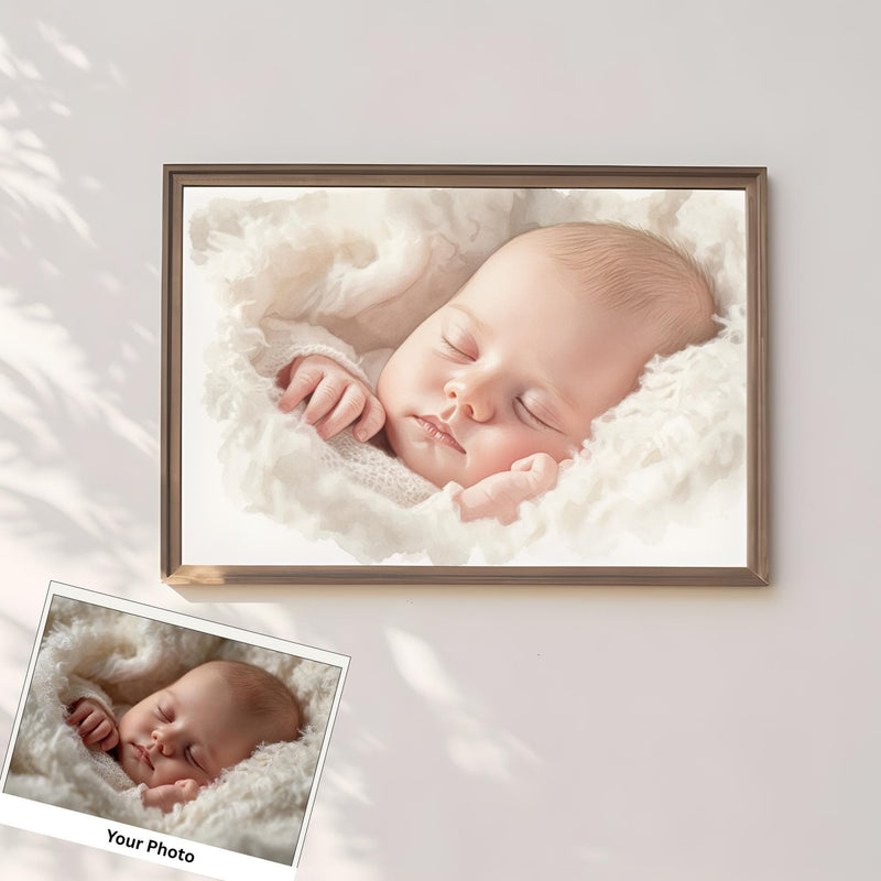 Baby Portrait Print: Custom Watercolor or Classic Sketch - Nursery Decor