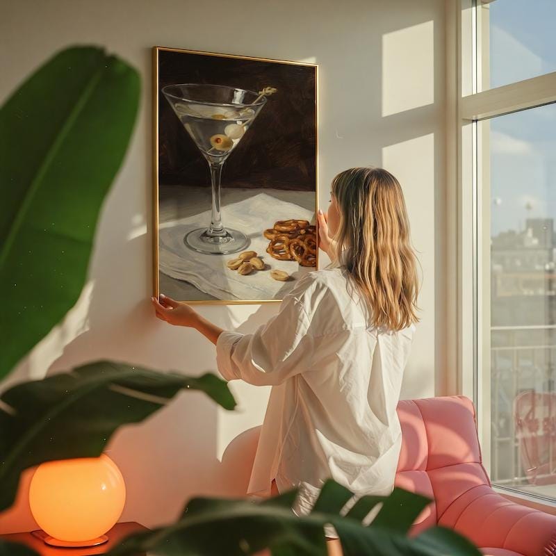 Dirty Martini Wall Decor: Moody Bar Cart Scene (Print or Canvas)
