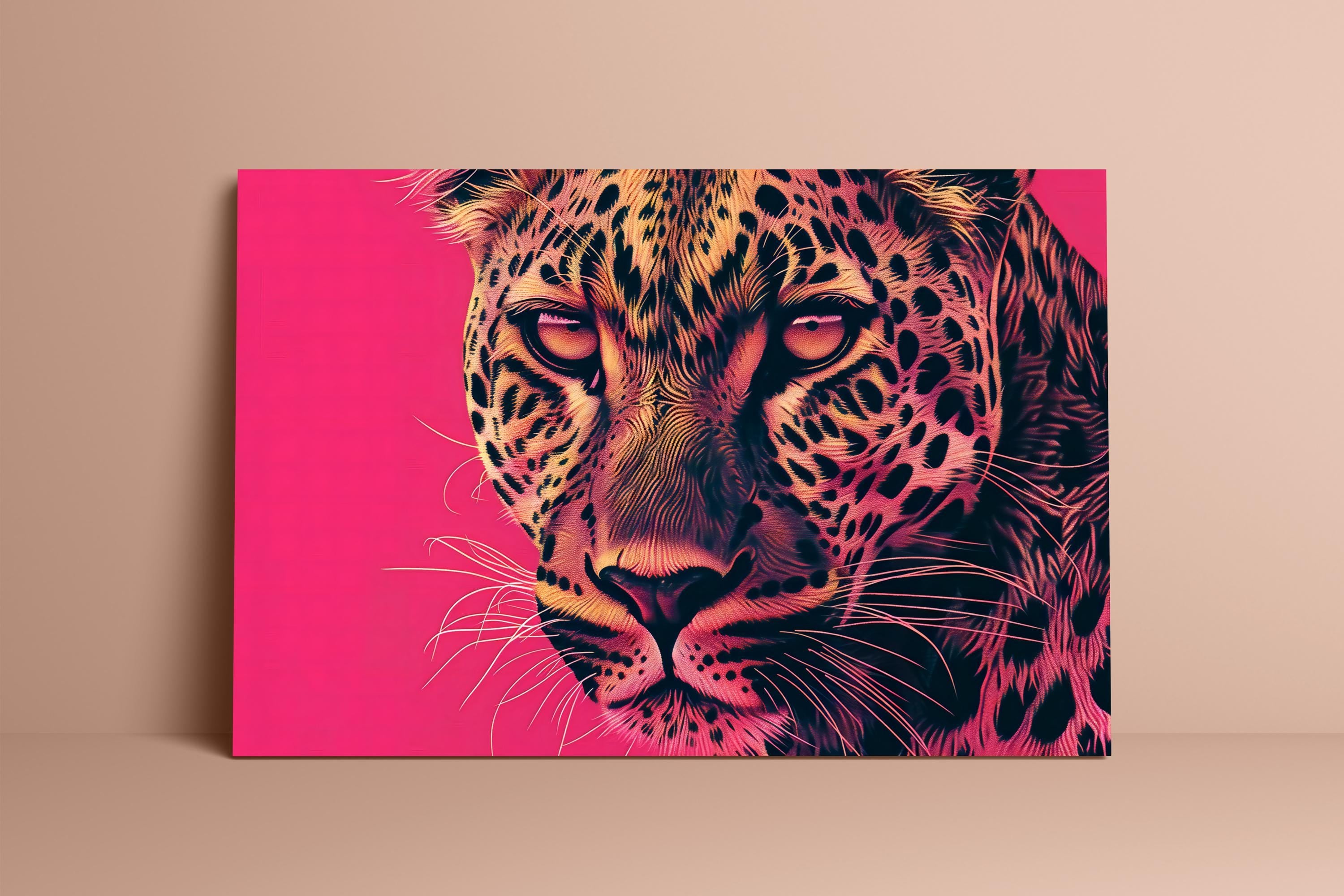 Fierce Leopard Portrait on Pink | Bold & Elegant Wildlife Canvas Art Decor