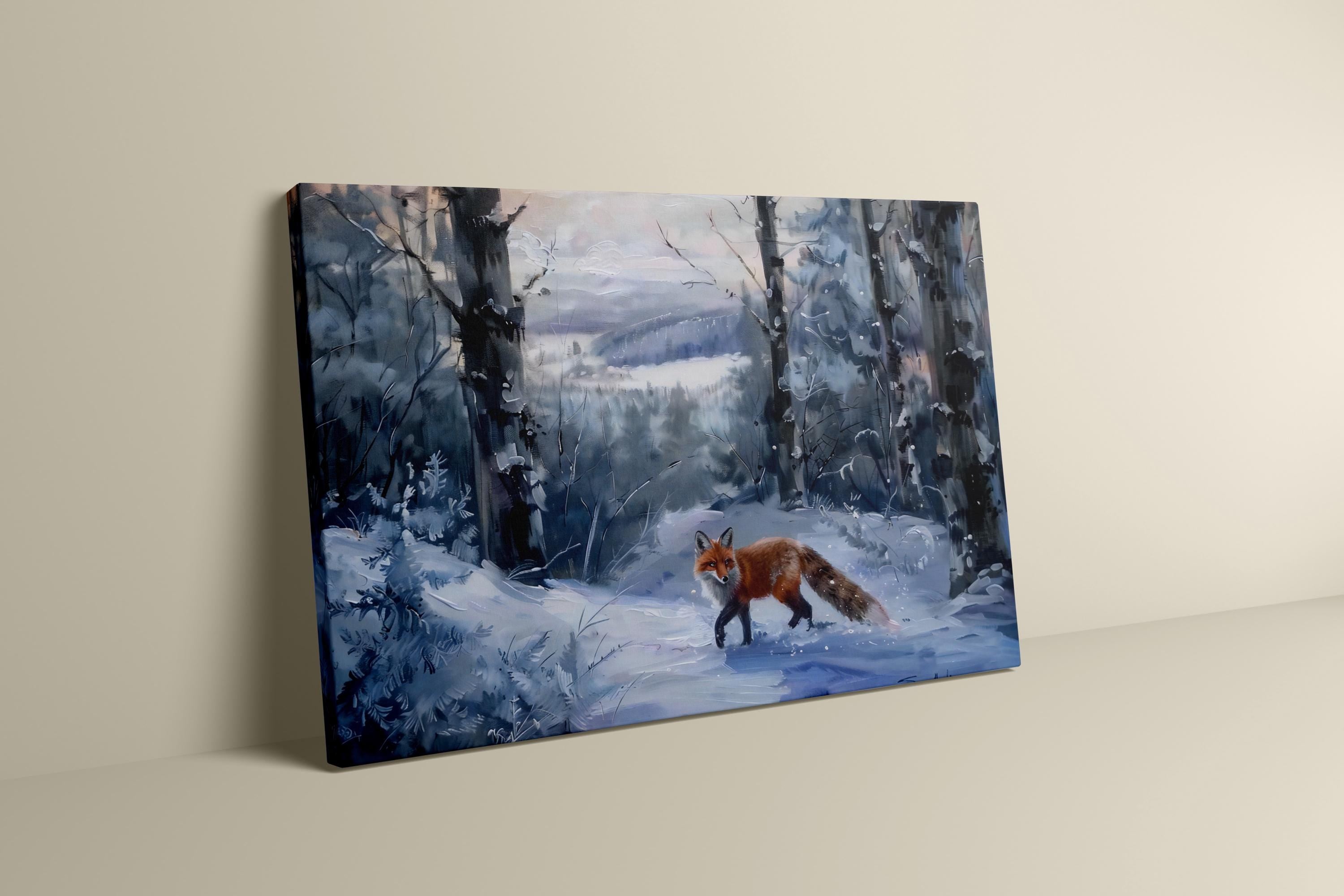 Winter Fox in Snowy Forest: Serene & Enchanting Wildlife Canvas Art | Red Fox Wall Decor