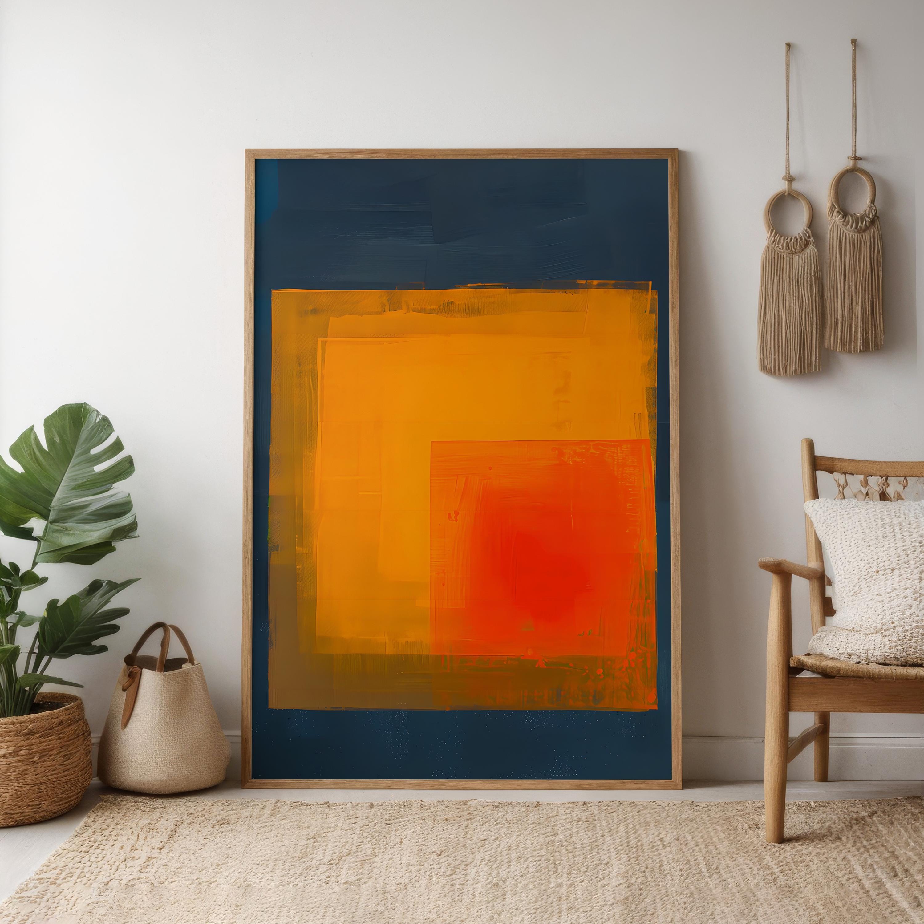 Minimalist Abstract Art Set - Warm Style in Yellow and Indigo