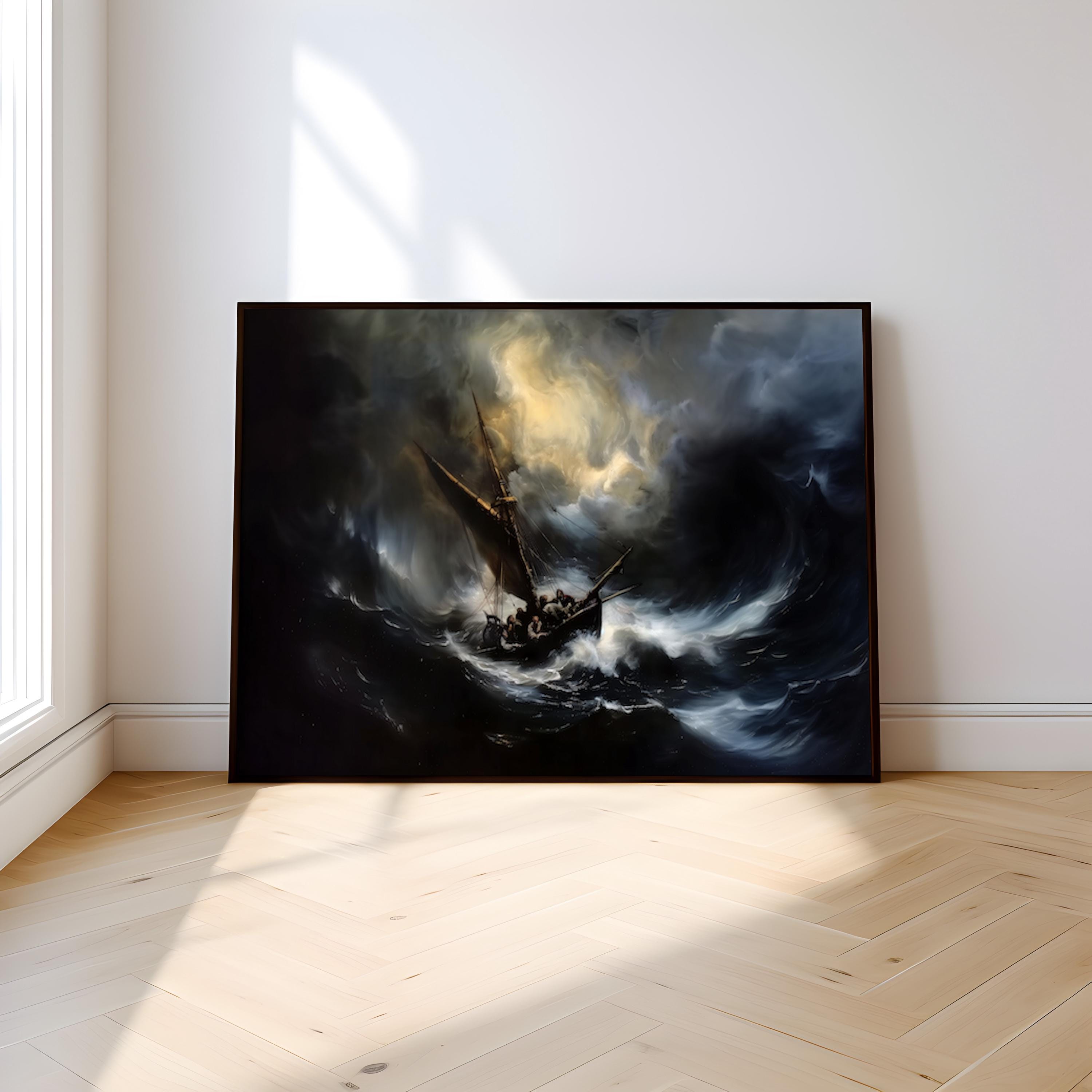 The Tempest: Dramatic Stormy Seascape Canvas Art | Nautical Ship & Lightning Wall Decor
