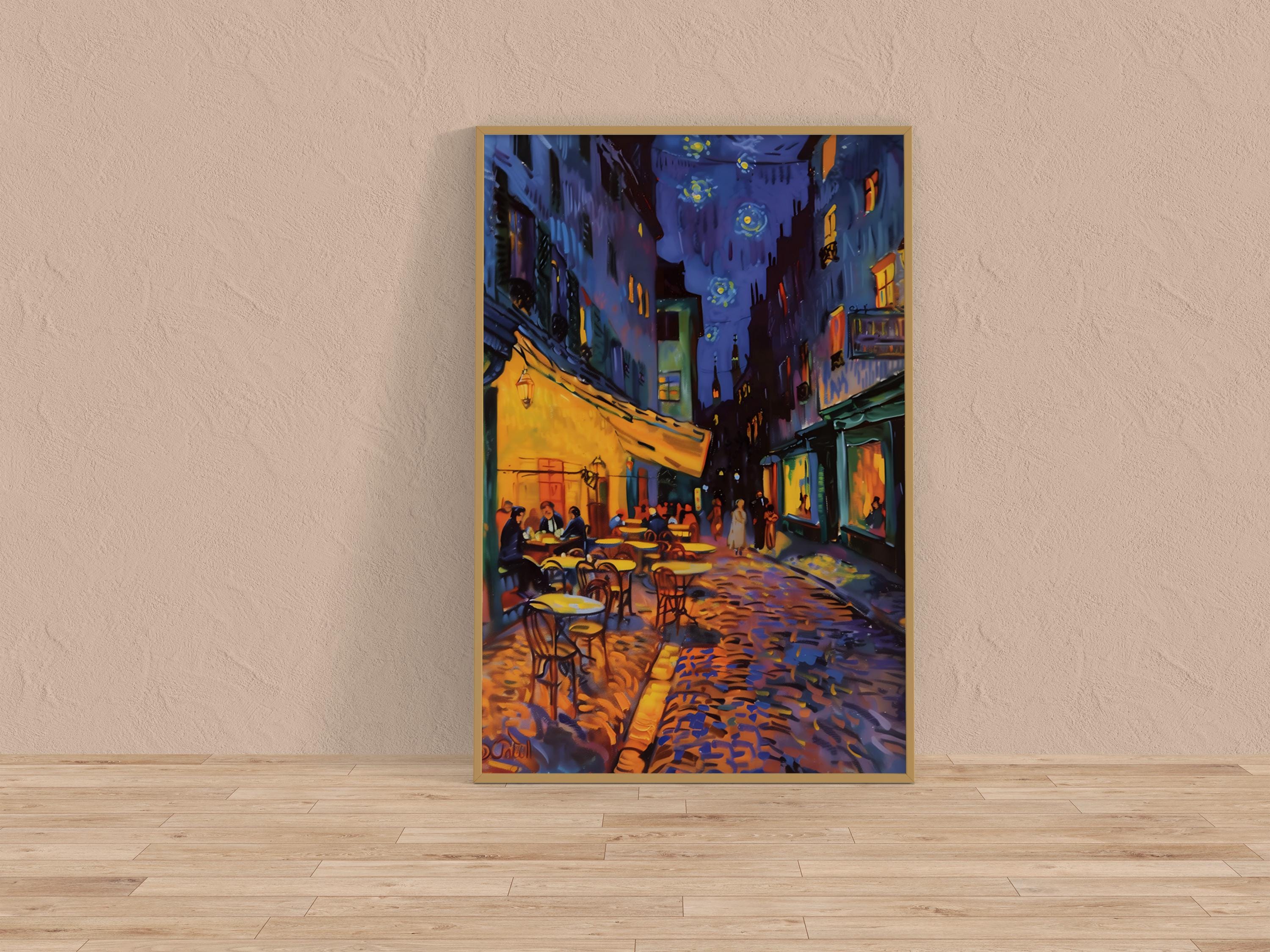 The Starry Night Cafe: Vibrant European Street Scene | Whimsical & Romantic Wall Art