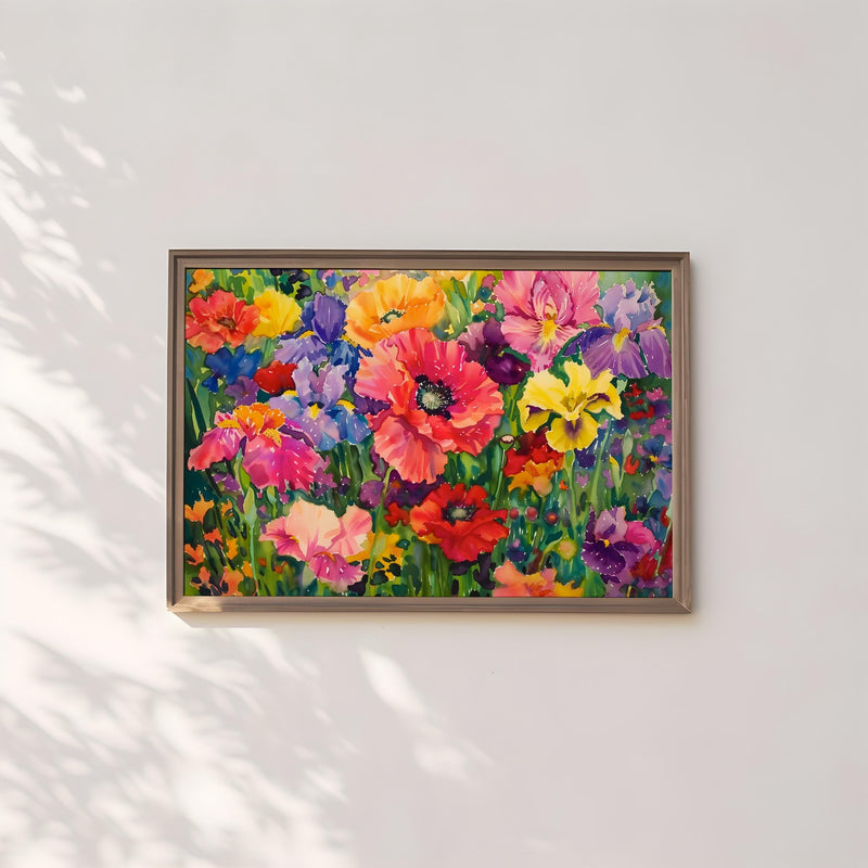 Wildflower Meadow Wall Art – Vibrant Floral Landscape Painting | Matte Poster & Canvas
