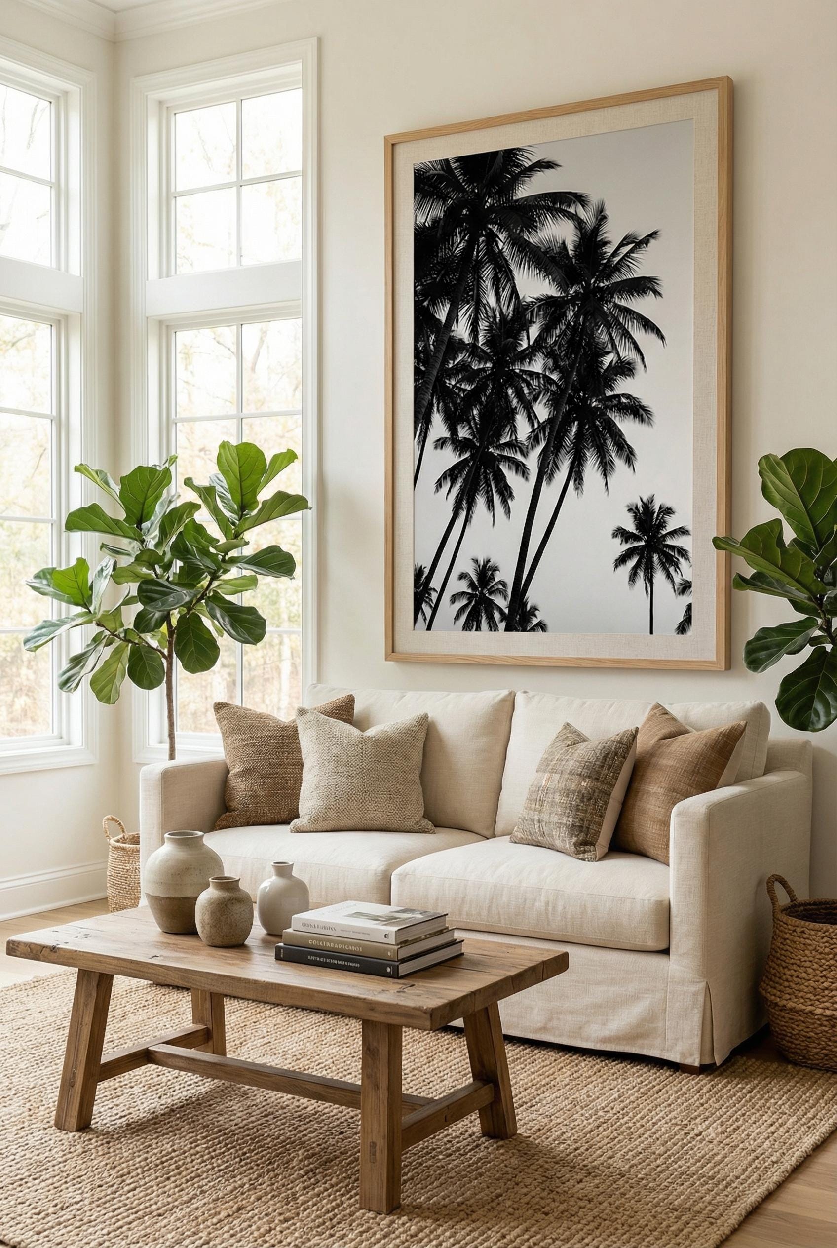California Palm Trees Wall Art - Minimalist Black and White Print