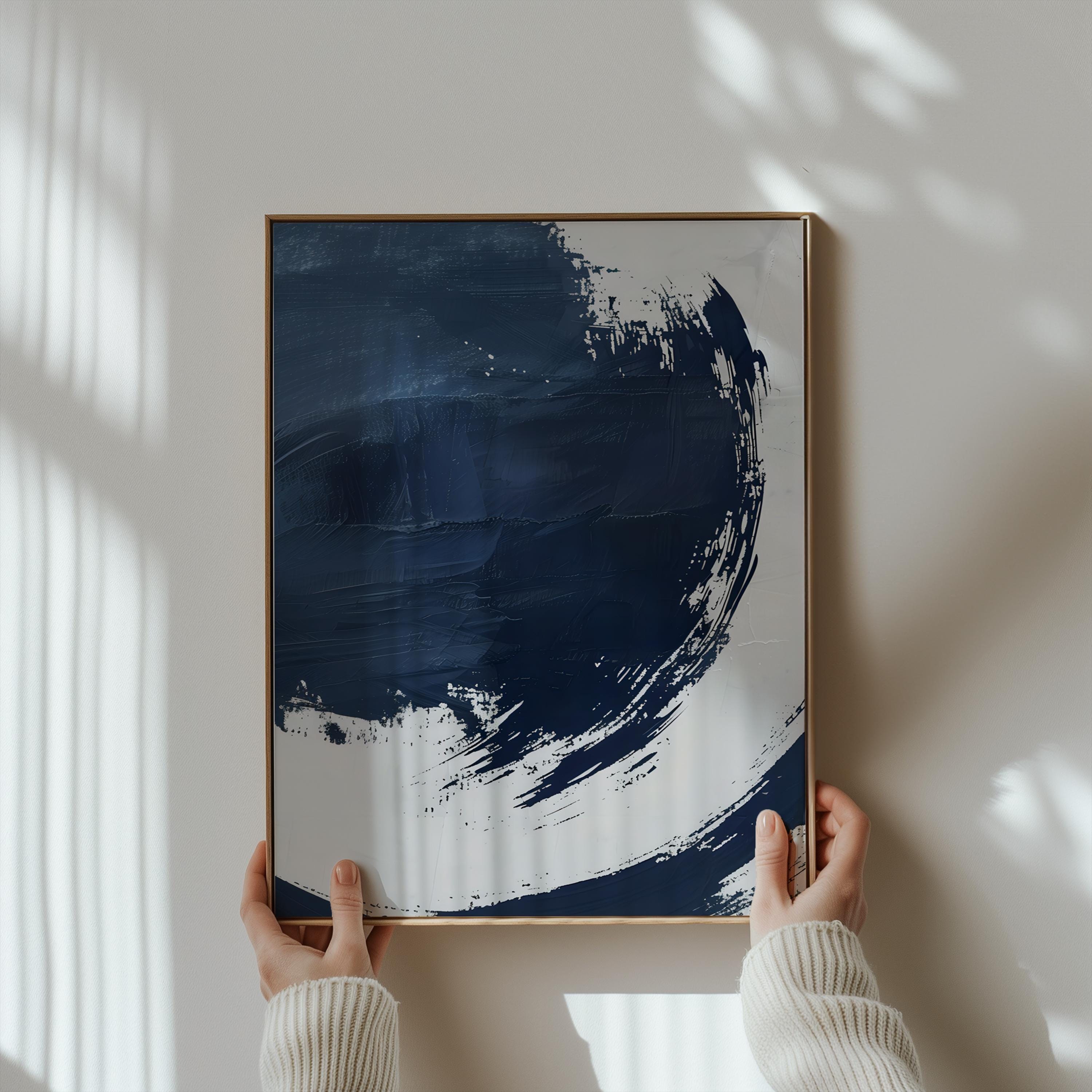 Minimalist Abstract Canvas, Dark Blue Gray Pastel (Ready to Hang)