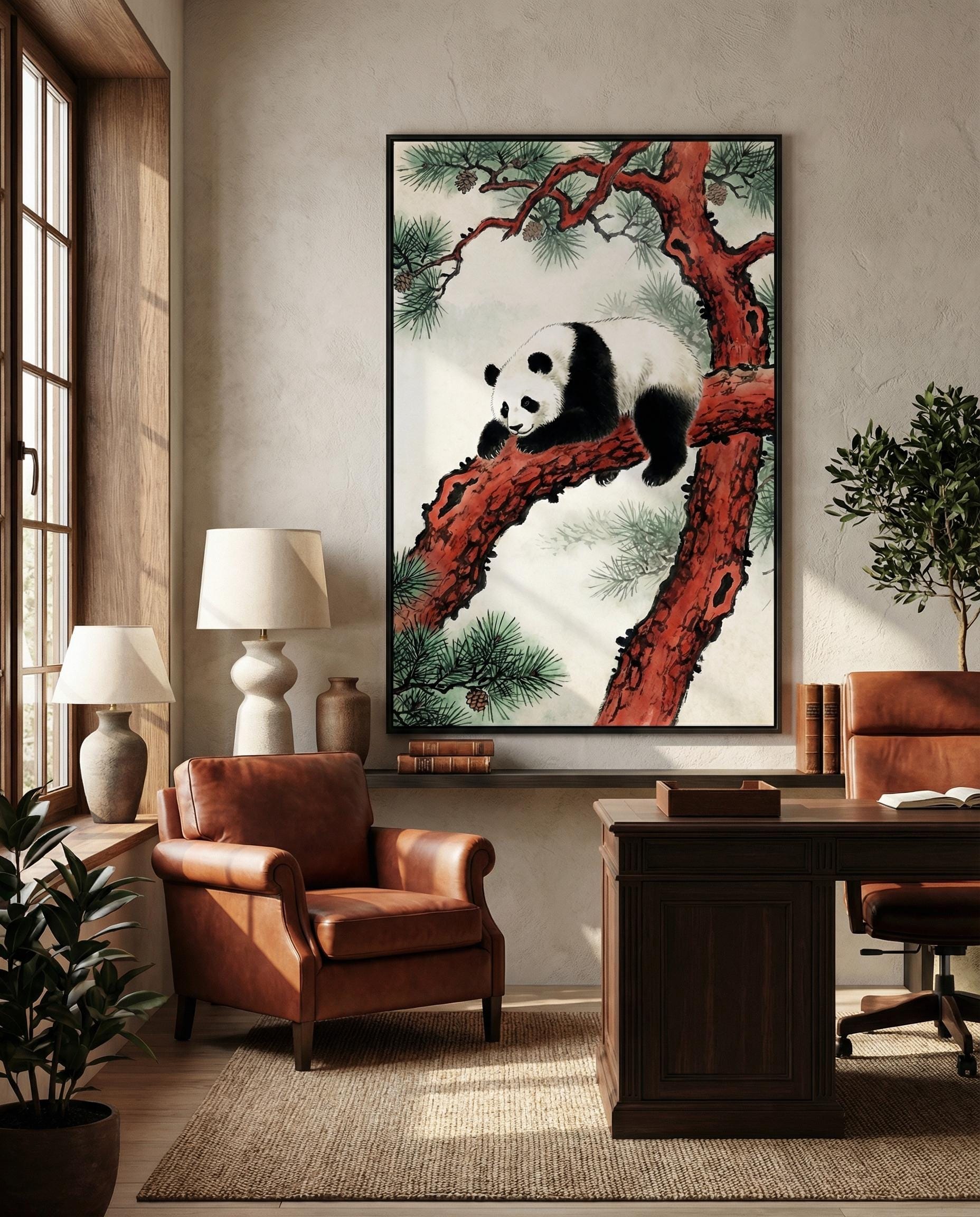 Panda Wall Art: Tree and Nature Design (Framed or Rolled Canvas)