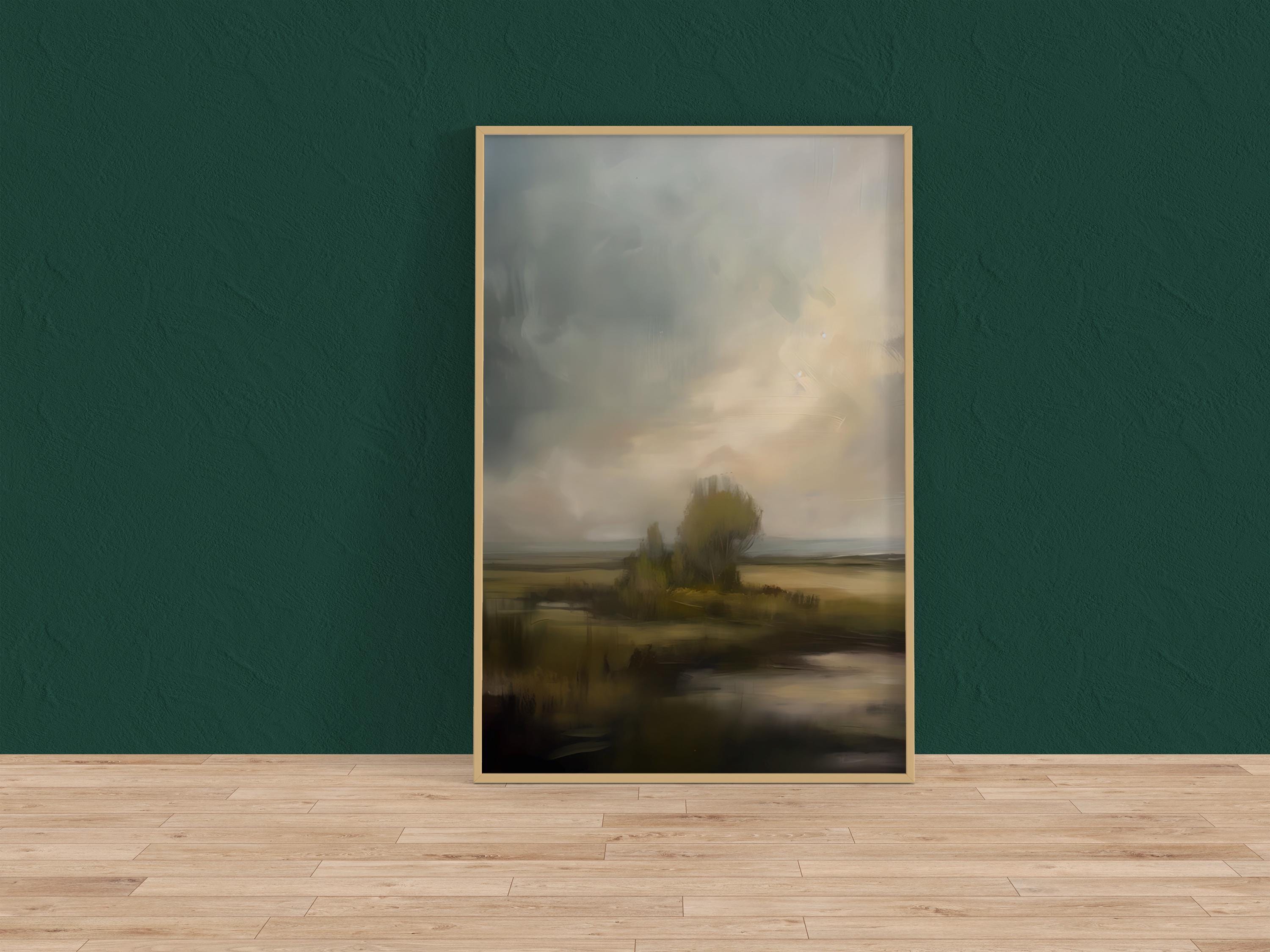 Moody Vintage Landscape Print: Rustic Countryside Art (Canvas or Framed)