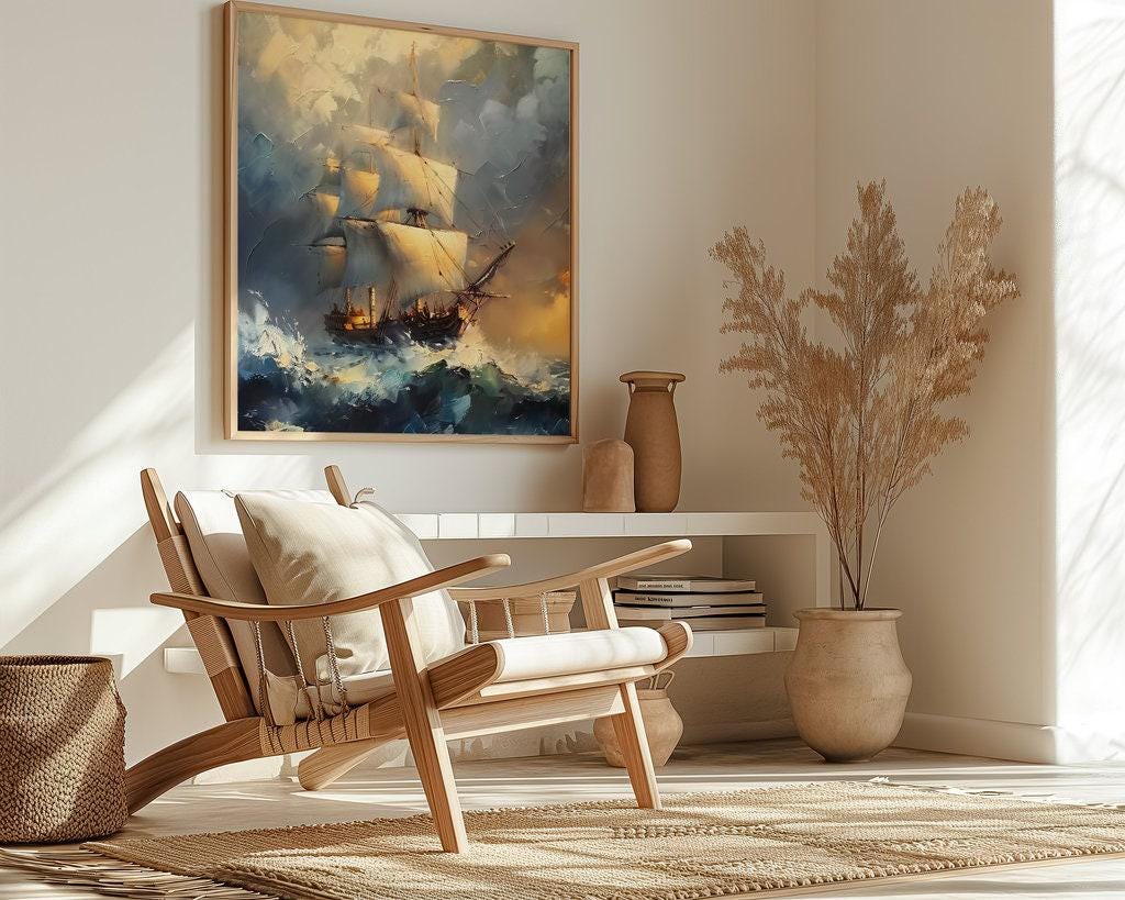 The Unconquered: Classical Stormy Sea Ship Painting | Dramatic Nautical Adventure Art