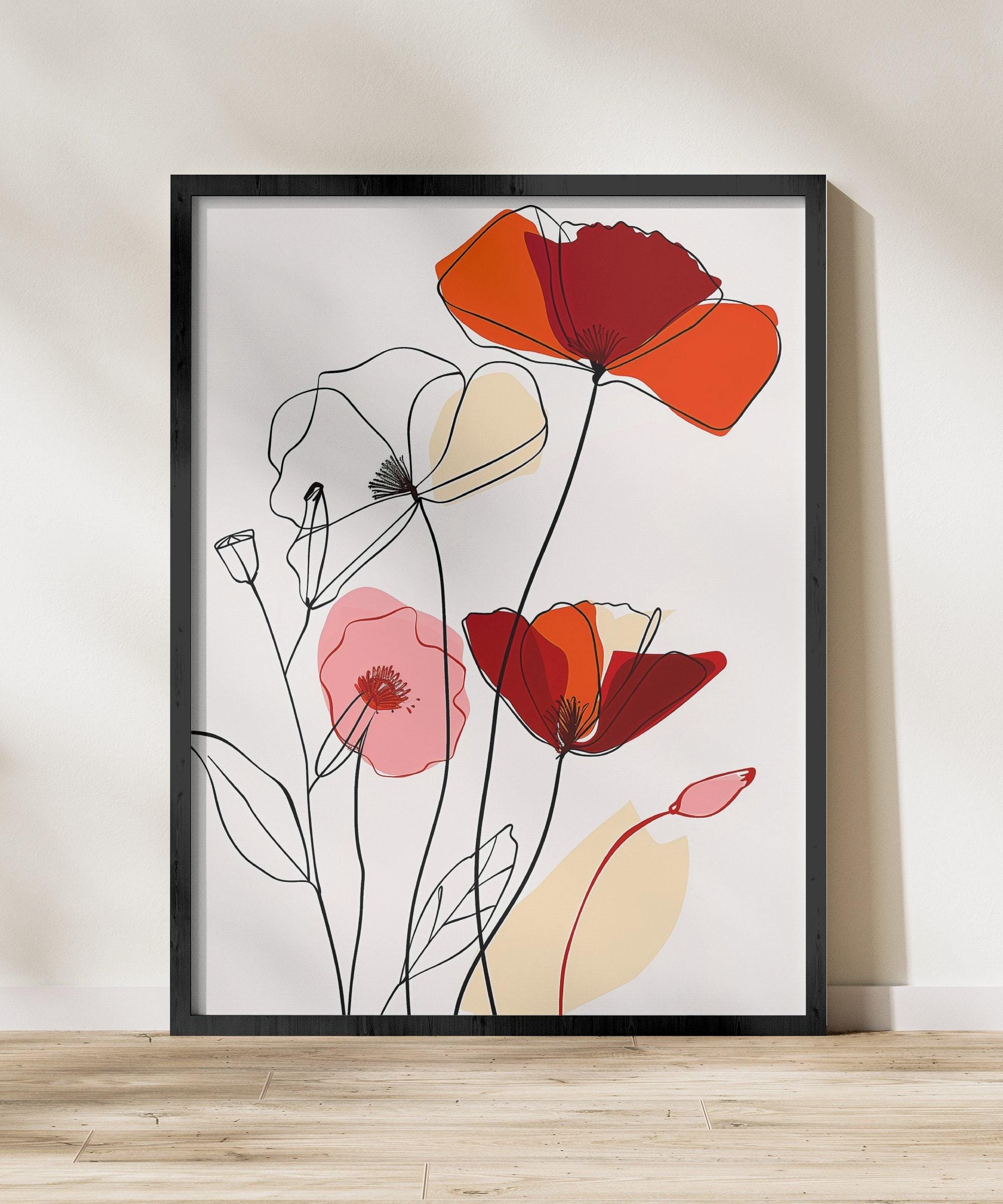 Minimalist Floral Wall Art - Simple Line Drawing on Canvas