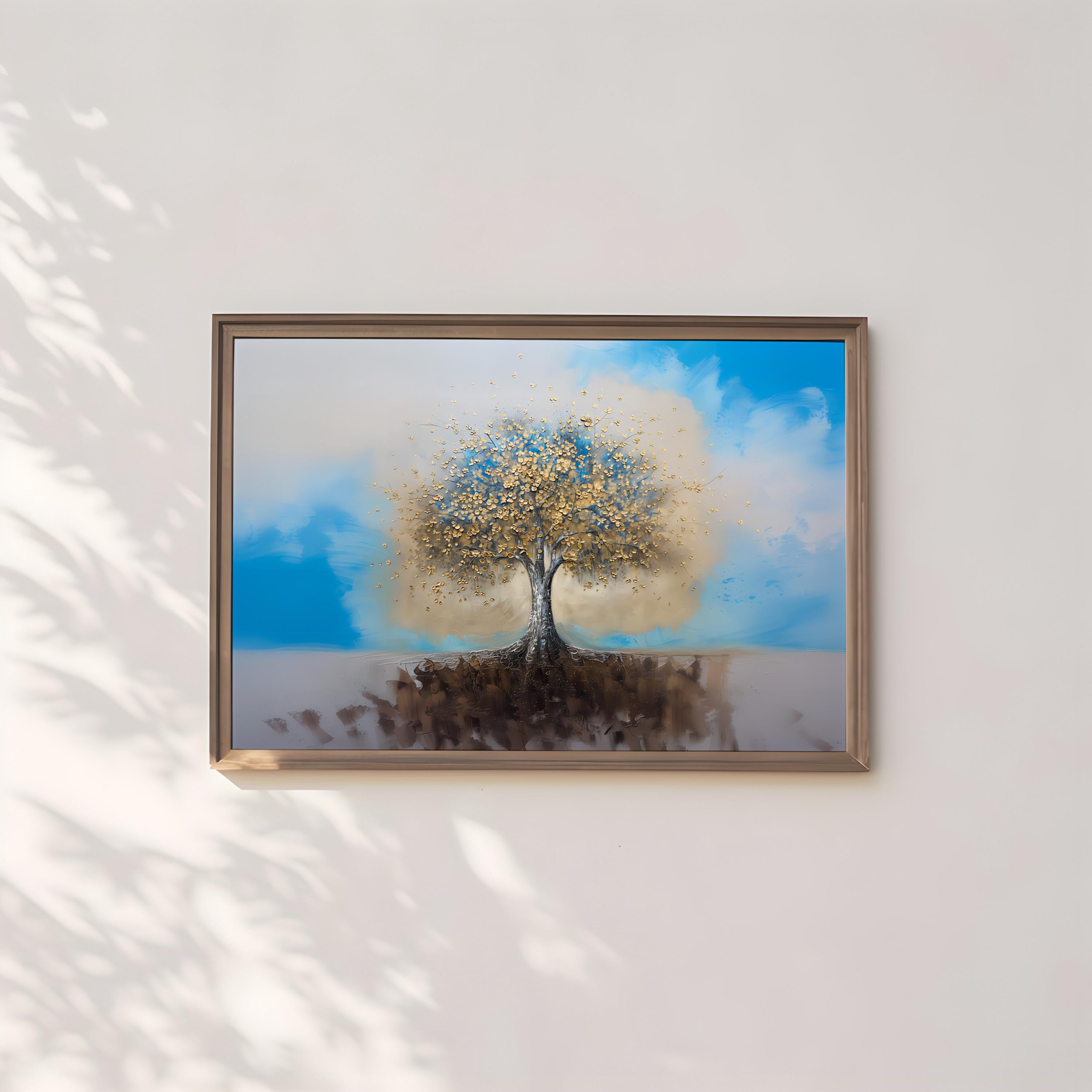 Golden Tree of Life Canvas Art | Blue & Gold Abstract Wall Decor for Serene Spaces