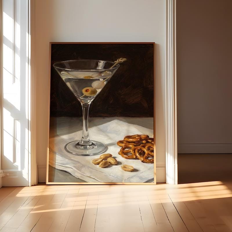 Dirty Martini Wall Decor: Moody Bar Cart Scene (Print or Canvas)